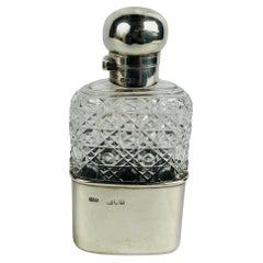 Charles & George Asprey Sterling Silver & Cut Glass Locking Hip Flask C. 1897