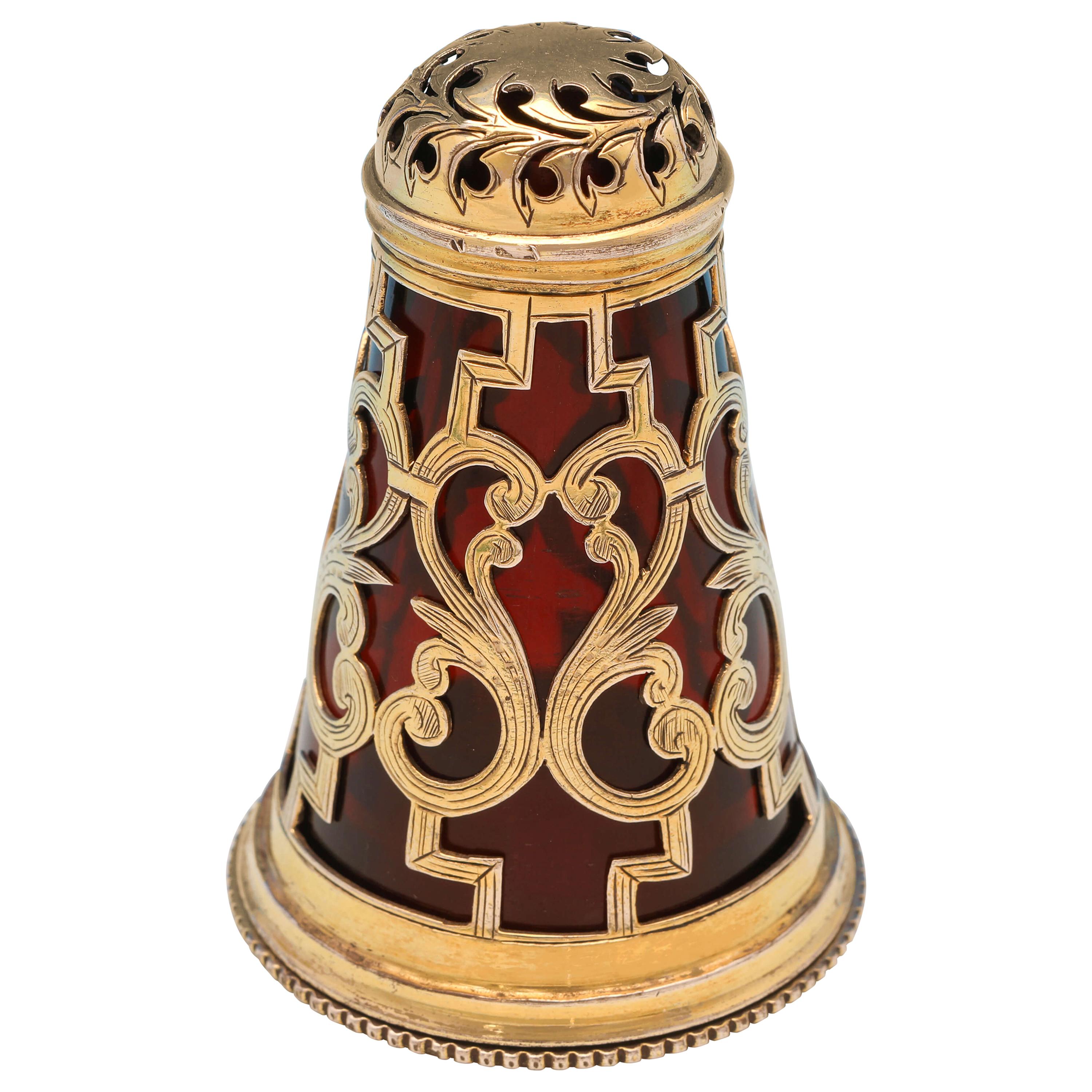 Charles & George Fox, Victorian Silver Gilt Pepper Shaker, Ruby Glass, 1850 For Sale