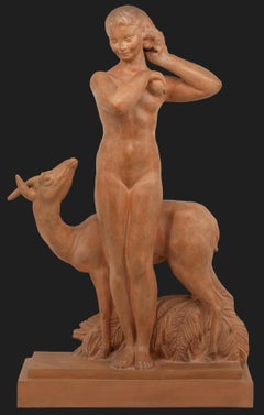 Charles-Georges Barberis "Young Lady with Gazelle" Terracotta 1936