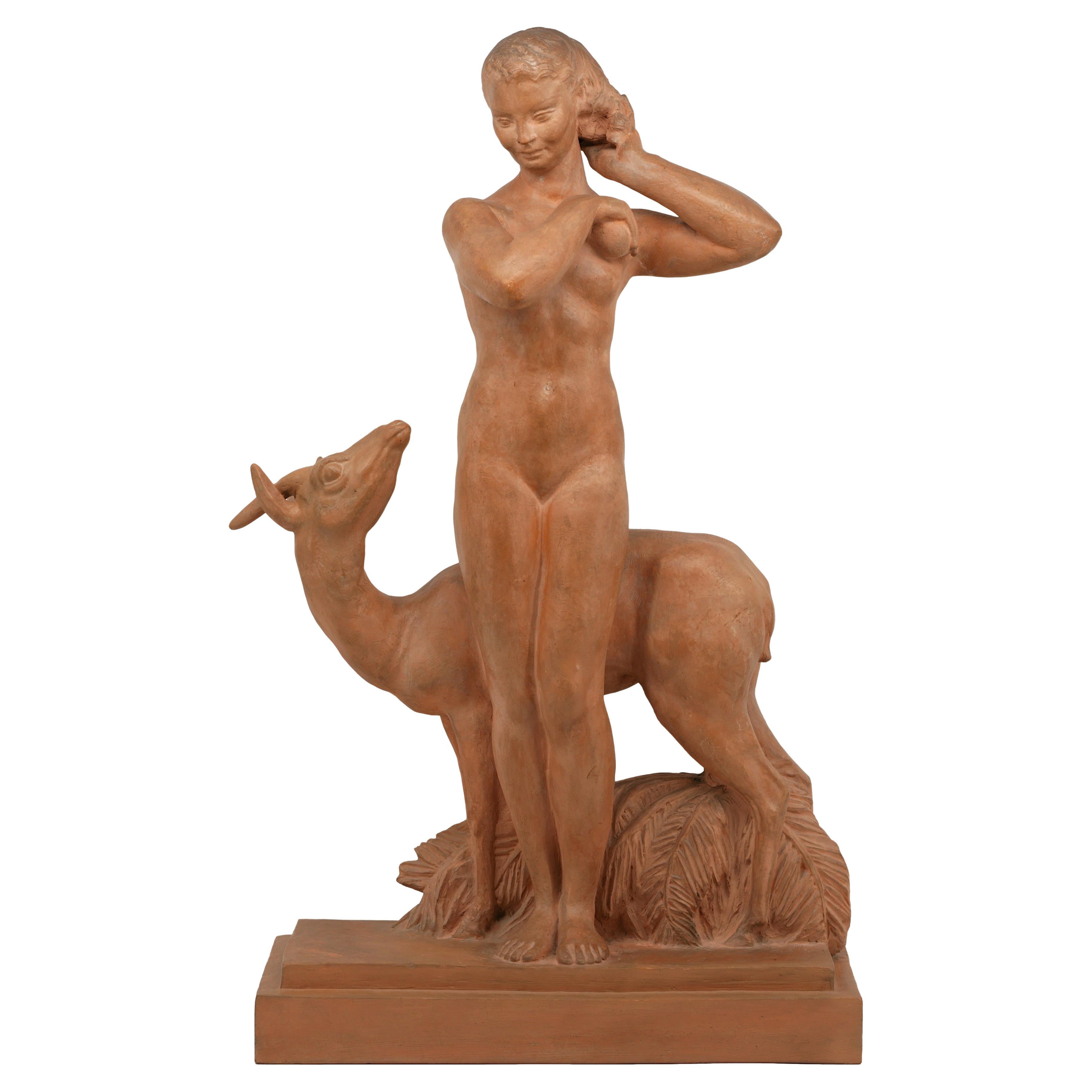 Charles-Georges Barberis "Joven con gacela" Terracota, 1936 en venta