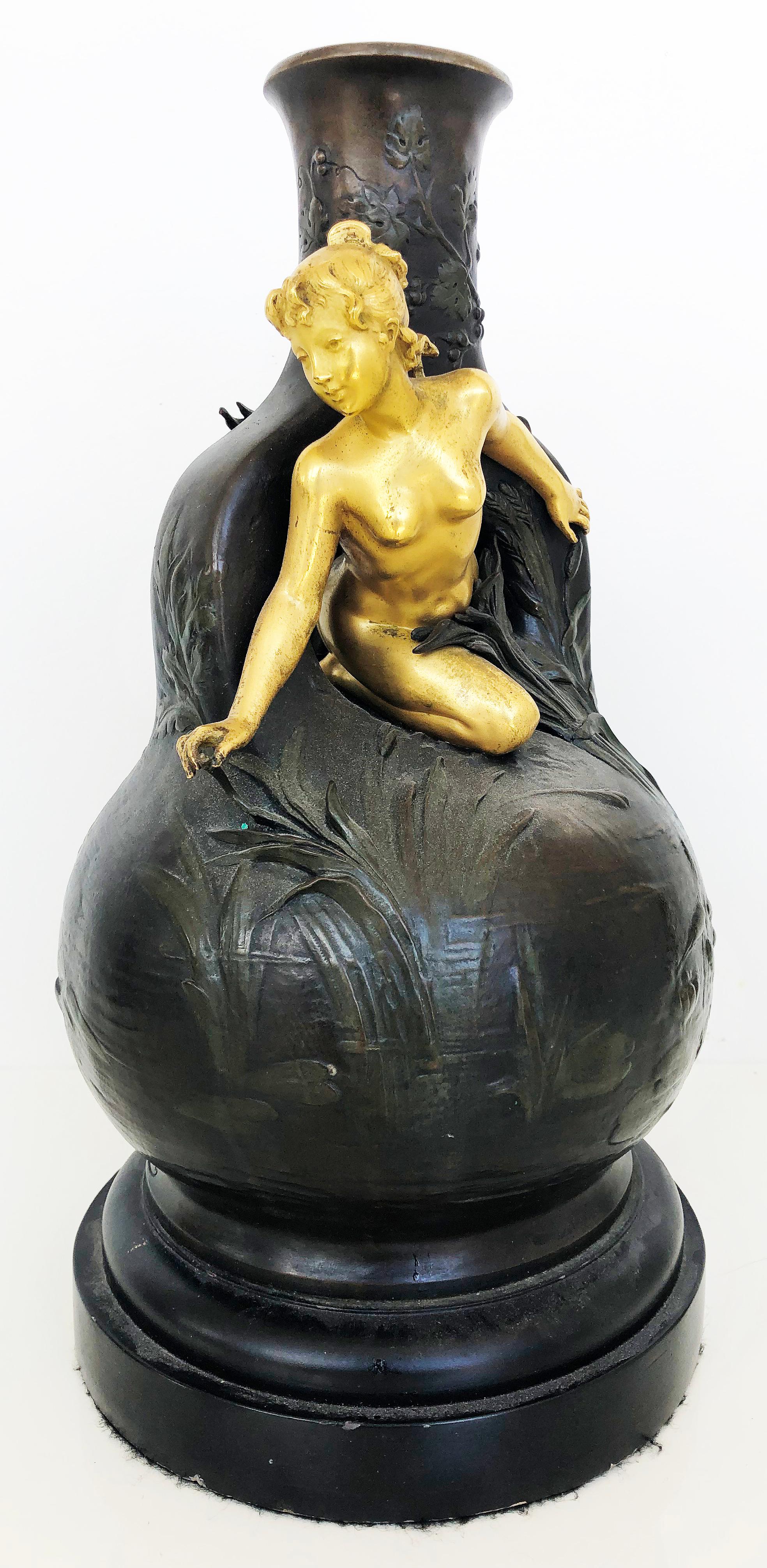 French Charles Georges Ferville-Suan Art Nouveau Bronze Vase Sculpture