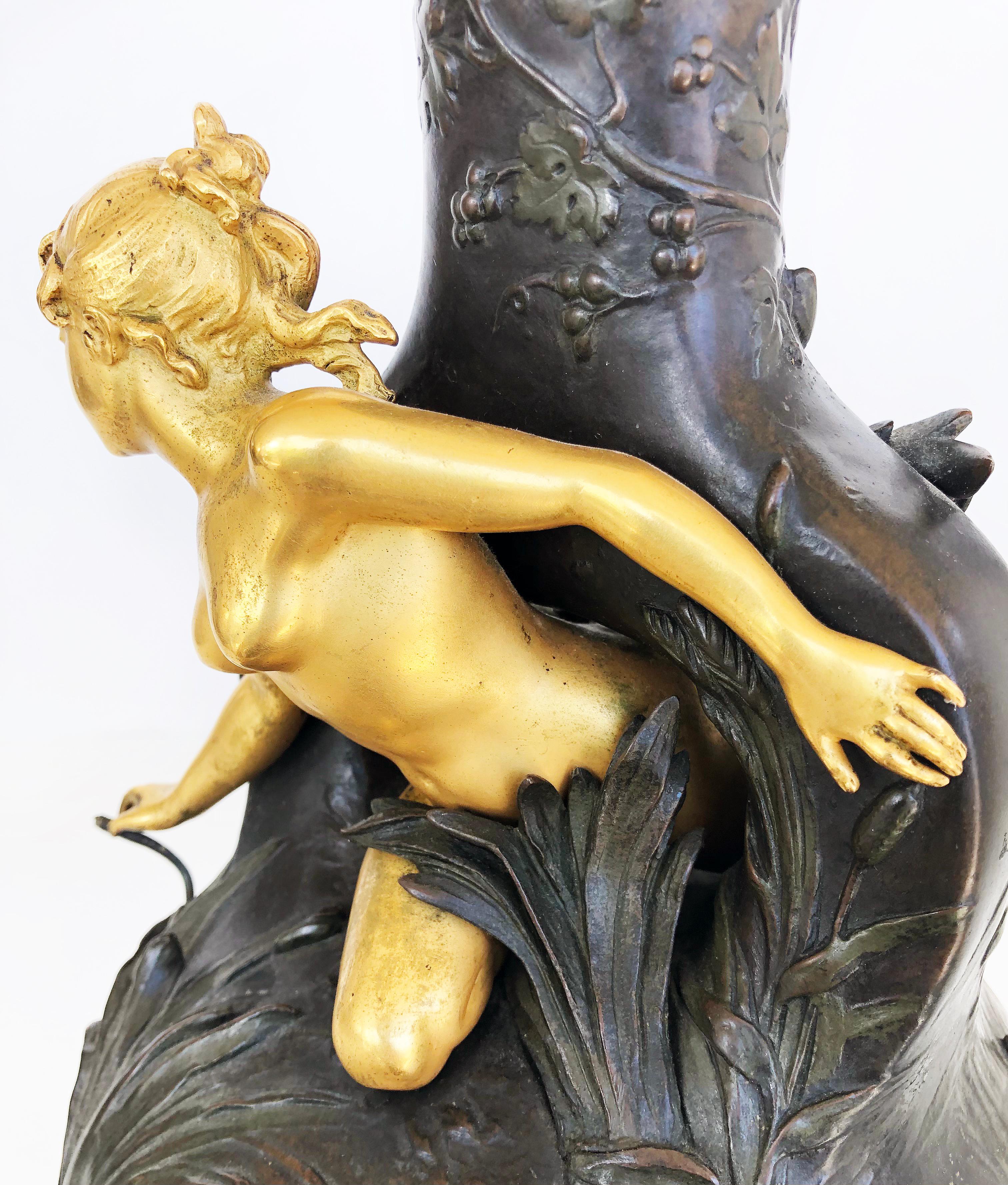 Charles Georges Ferville-Suan Art Nouveau Bronze Vase Sculpture 1