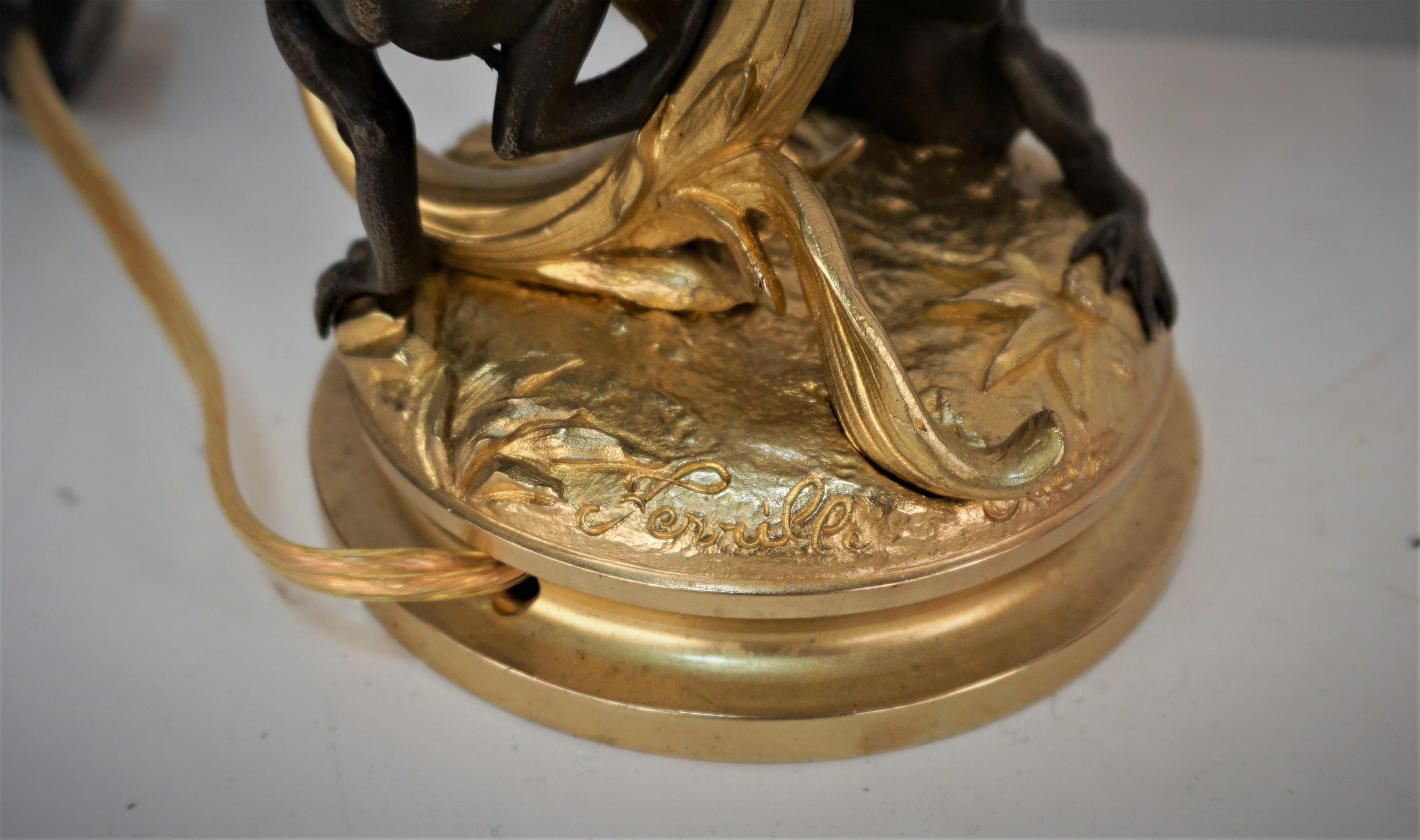 Lampe de table Charles Georges Ferville-Suan en bronze avec verre Daum Bon état - En vente à Fairfax, VA