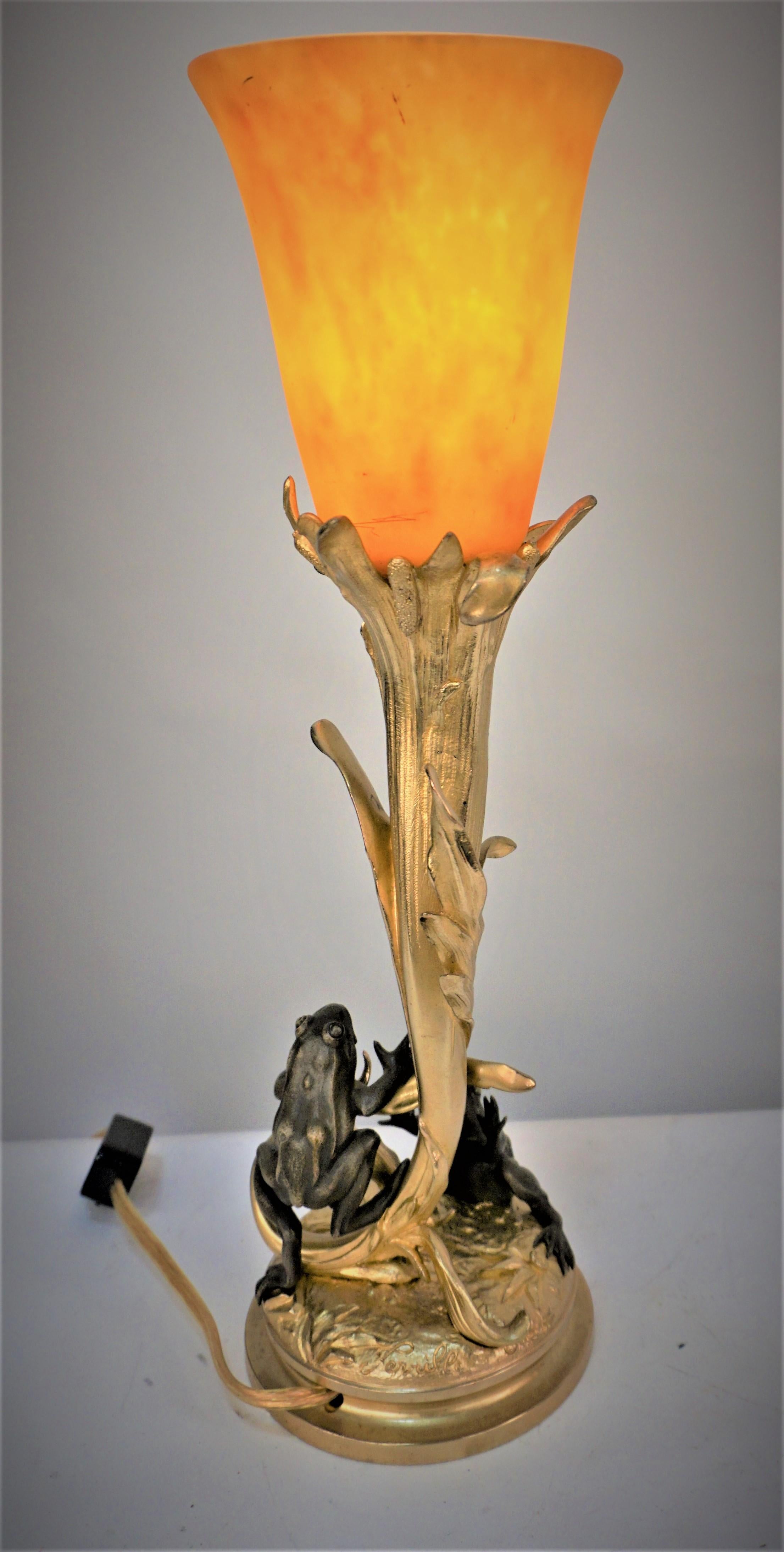 Charles Georges Ferville-Suan Bronze Table lamp with Daum Glass 1