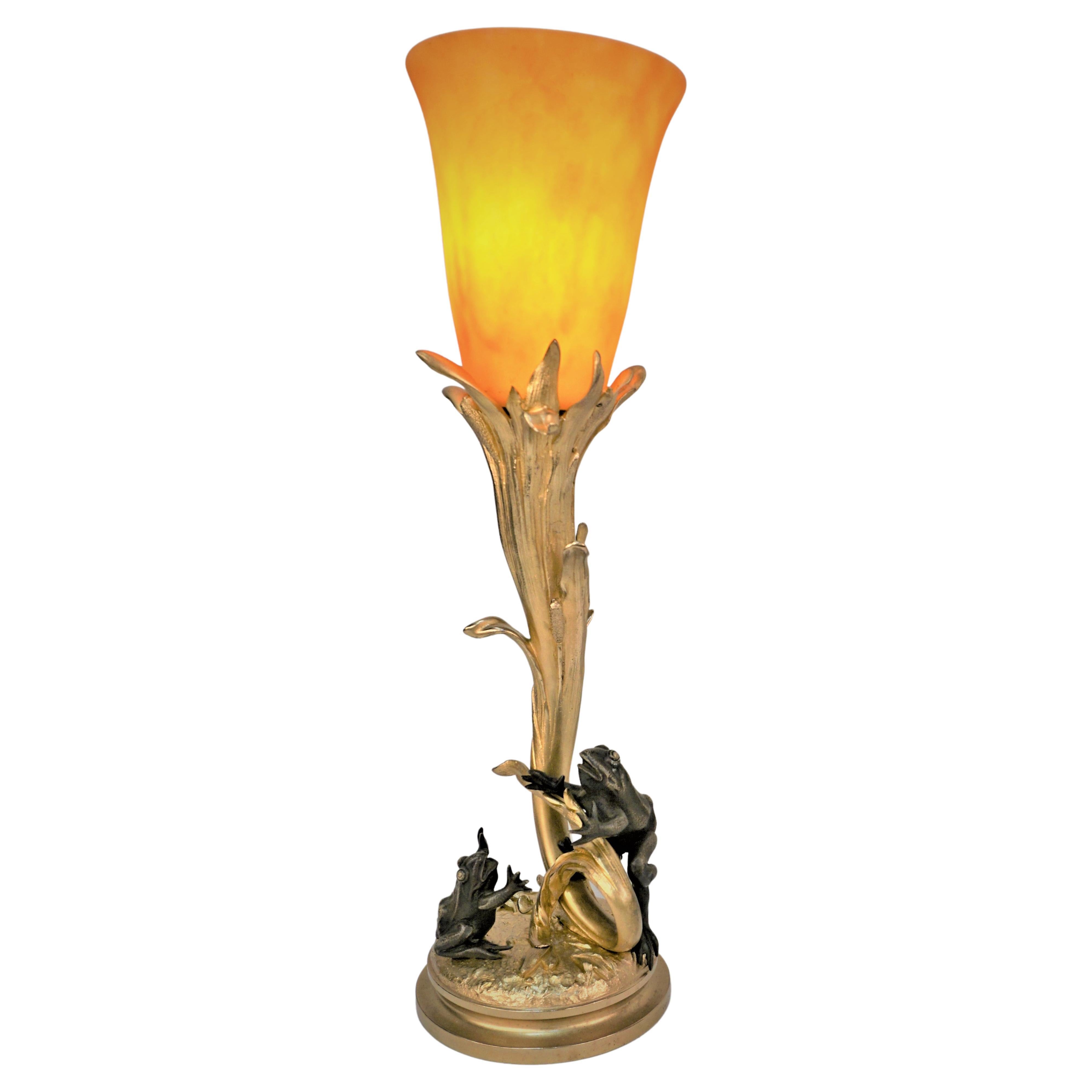 Charles Georges Ferville-Suan Bronze Table lamp with Daum Glass For Sale