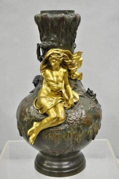 Charles Georges Ferville-Suan French Art Nouveau Gold Gilt Patinated Bronze Vase