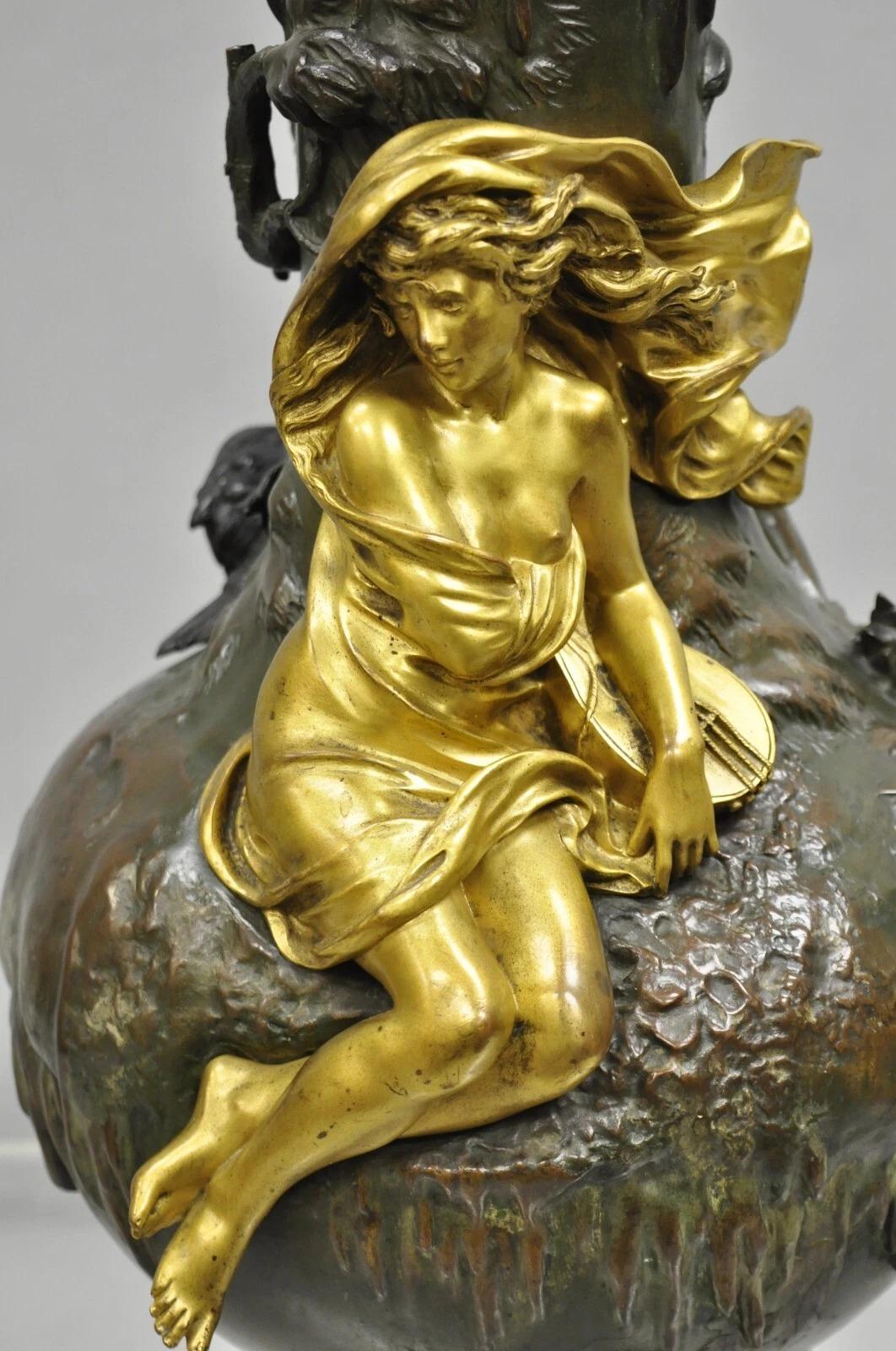 Unknown Charles Georges Ferville-Suan French Art Nouveau Gold Gilt Patinated Bronze Vase For Sale