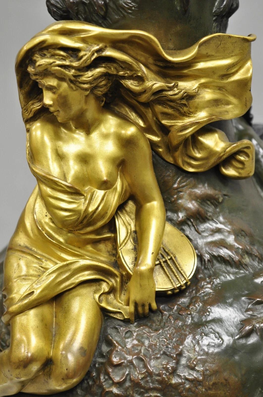 Charles Georges Ferville-Suan French Art Nouveau Gold Gilt Patinated Bronze Vase In Good Condition For Sale In Philadelphia, PA