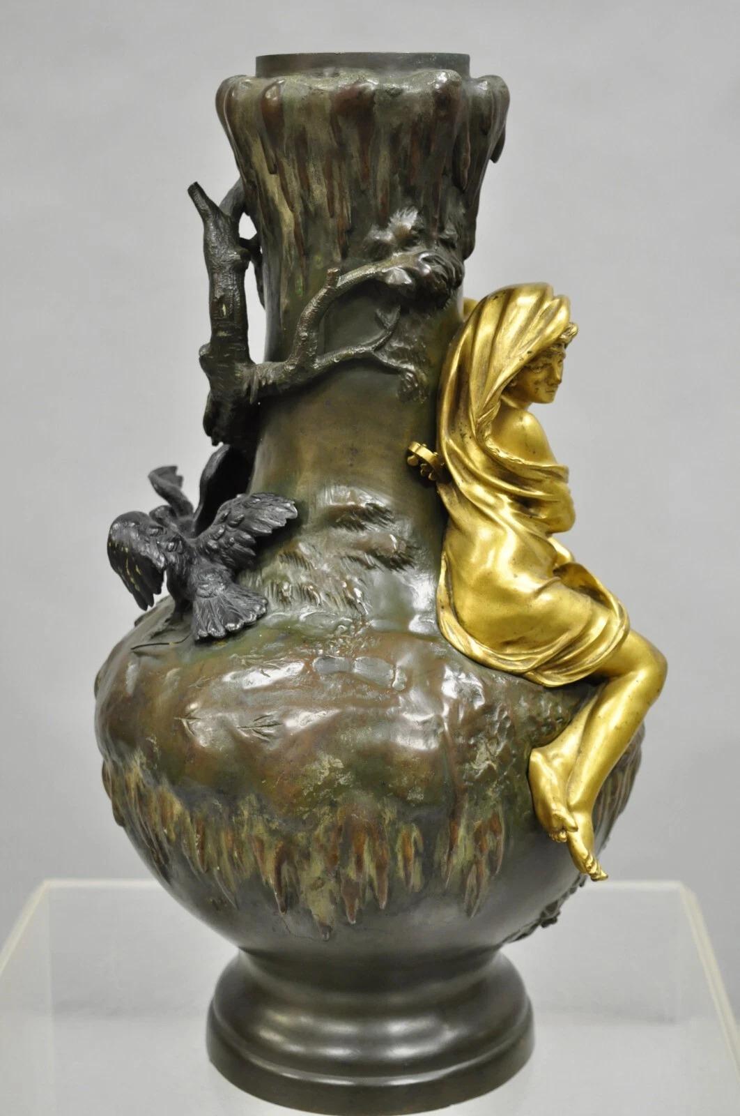 19th Century Charles Georges Ferville-Suan French Art Nouveau Gold Gilt Patinated Bronze Vase For Sale