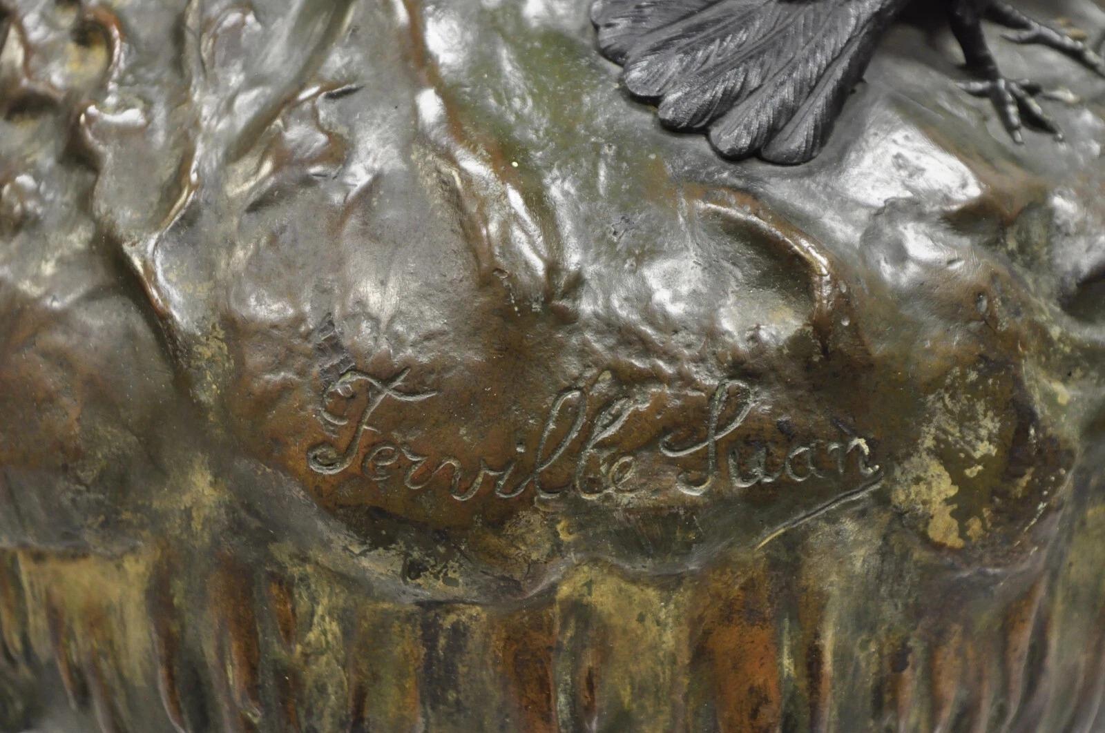 Charles Georges Ferville-Suan French Art Nouveau Gold Gilt Patinated Bronze Vase For Sale 3