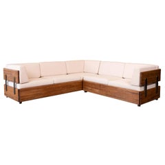 Charles Gibilterra Oak and Bronze Sectional Sofa