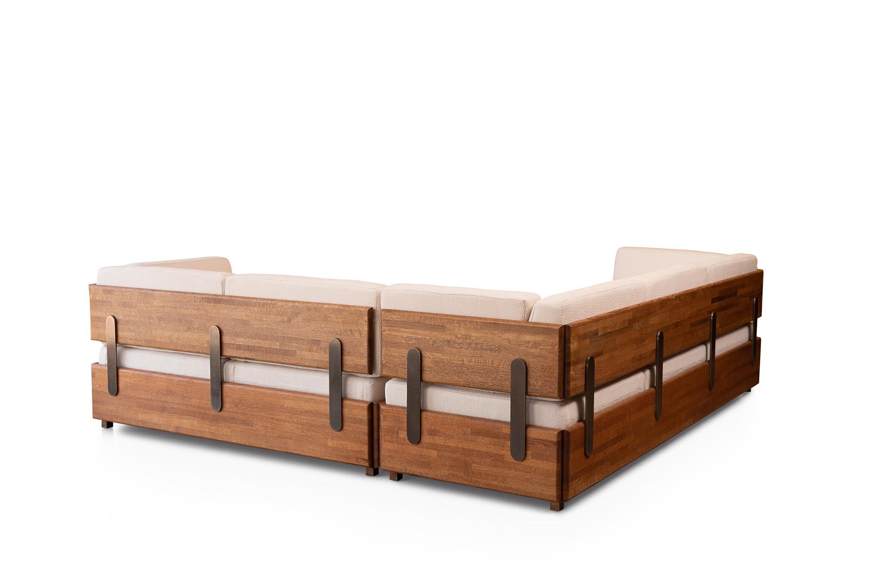 Late 20th Century Charles Gibilterra Oak and Bronze Sectional Sofa