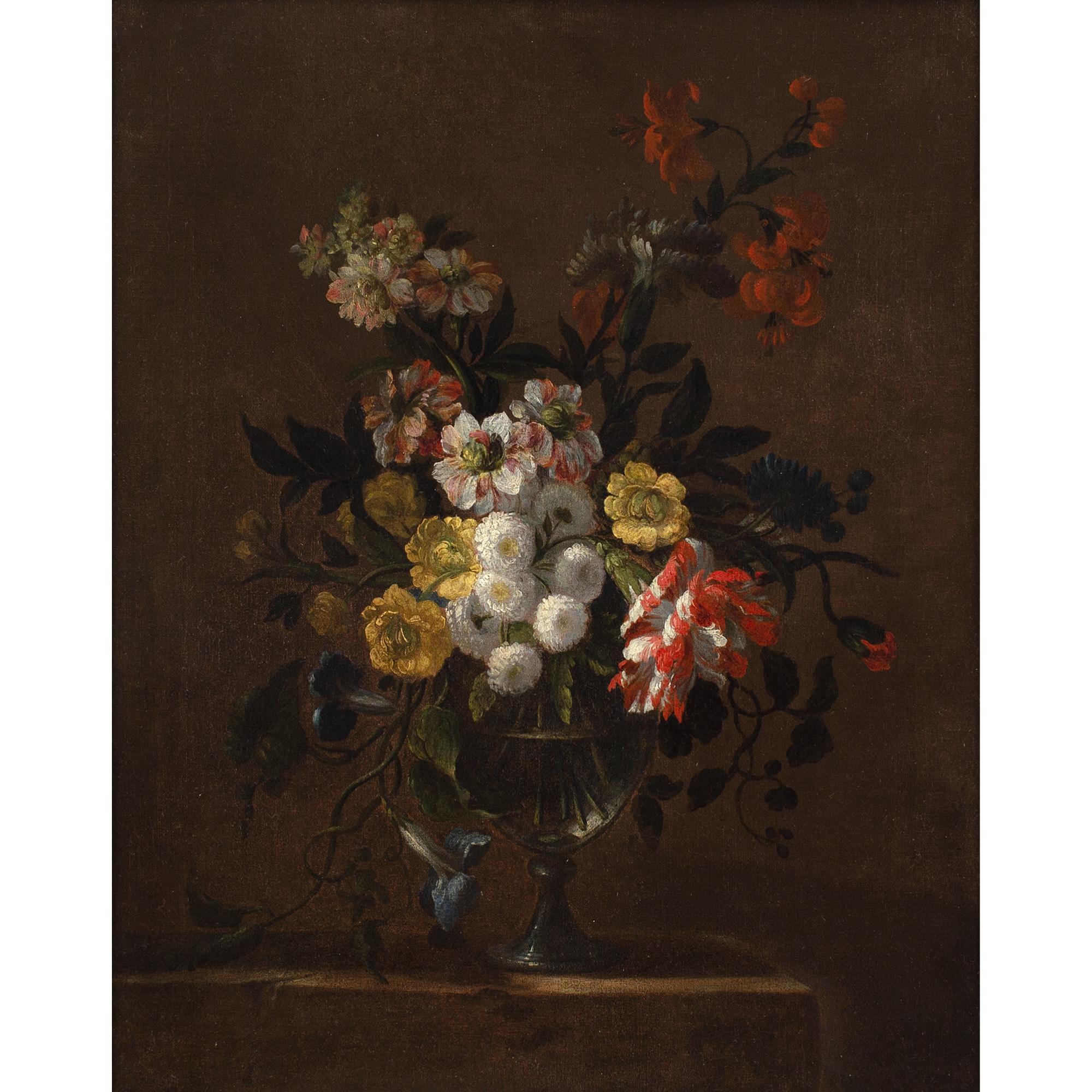 Charles-Gilles Dutillieu (Círculo), Bodegón con flores y jarrón de cristal en venta 1