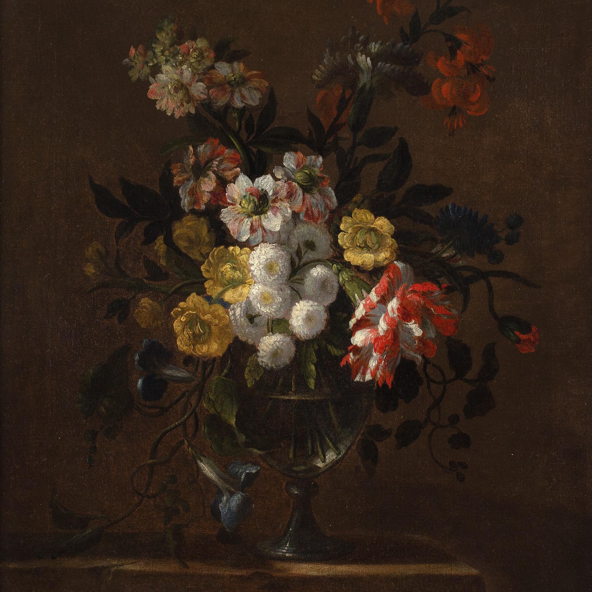 Charles-Gilles Dutillieu (Círculo), Bodegón con flores y jarrón de cristal en venta 4