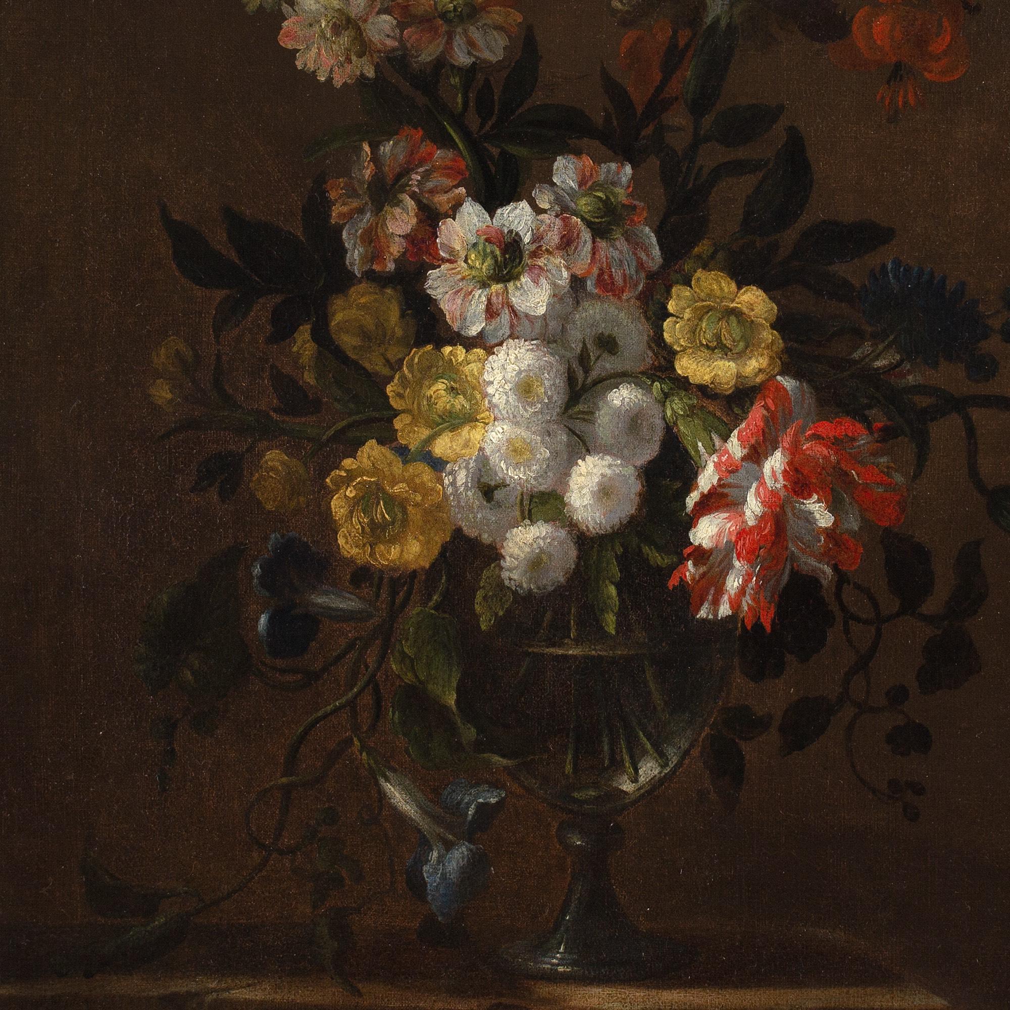 Charles-Gilles Dutillieu (Círculo), Bodegón con flores y jarrón de cristal en venta 5