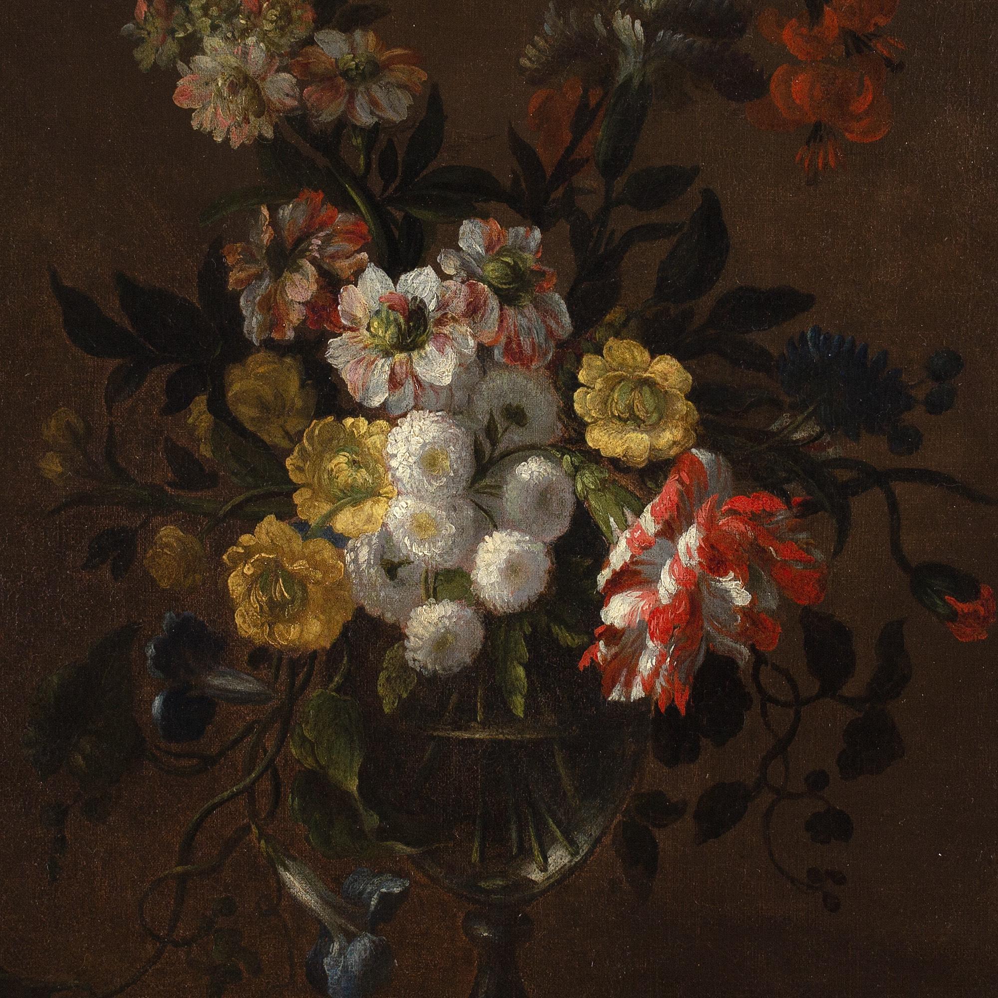 Charles-Gilles Dutillieu (Círculo), Bodegón con flores y jarrón de cristal en venta 6