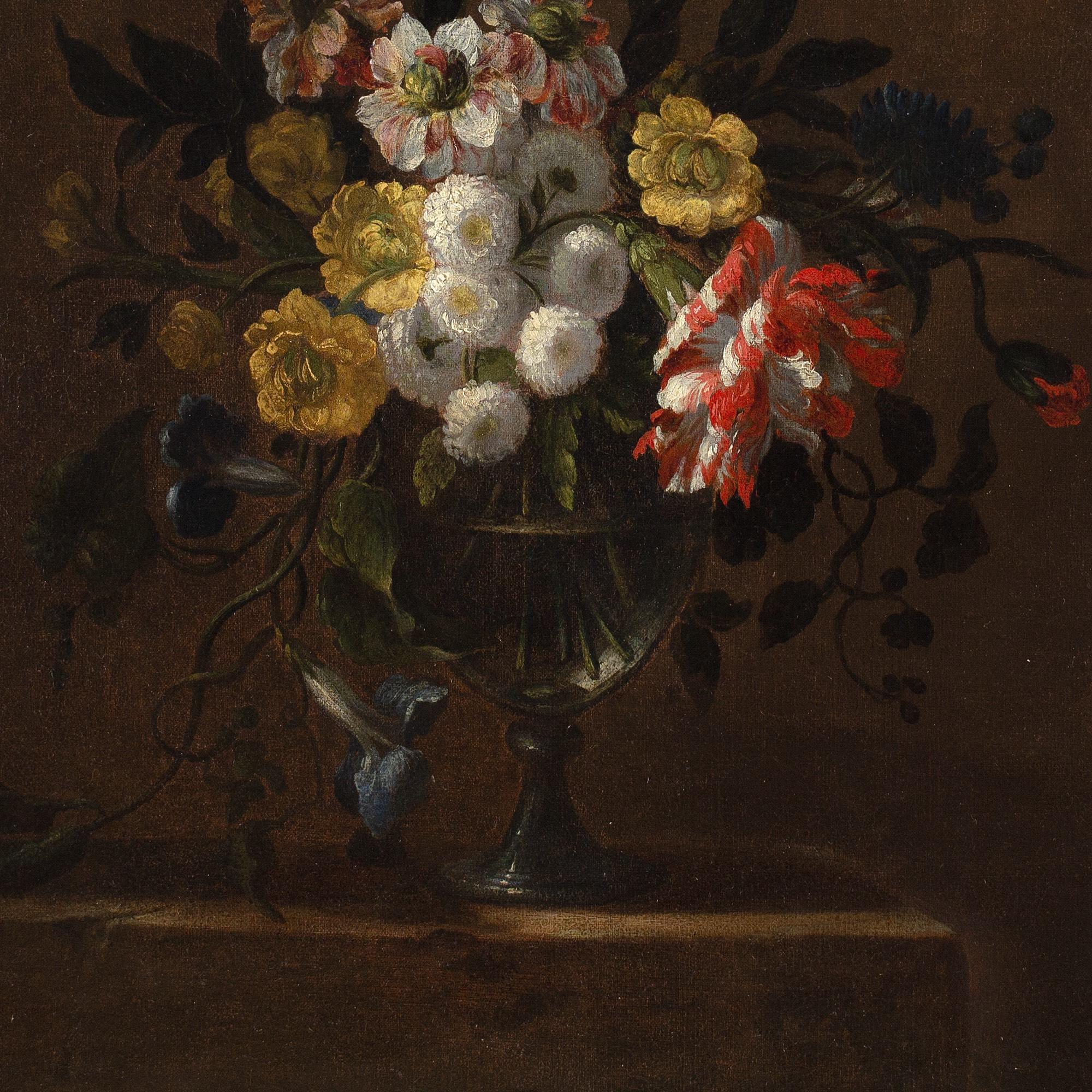 Charles-Gilles Dutillieu (Círculo), Bodegón con flores y jarrón de cristal en venta 7