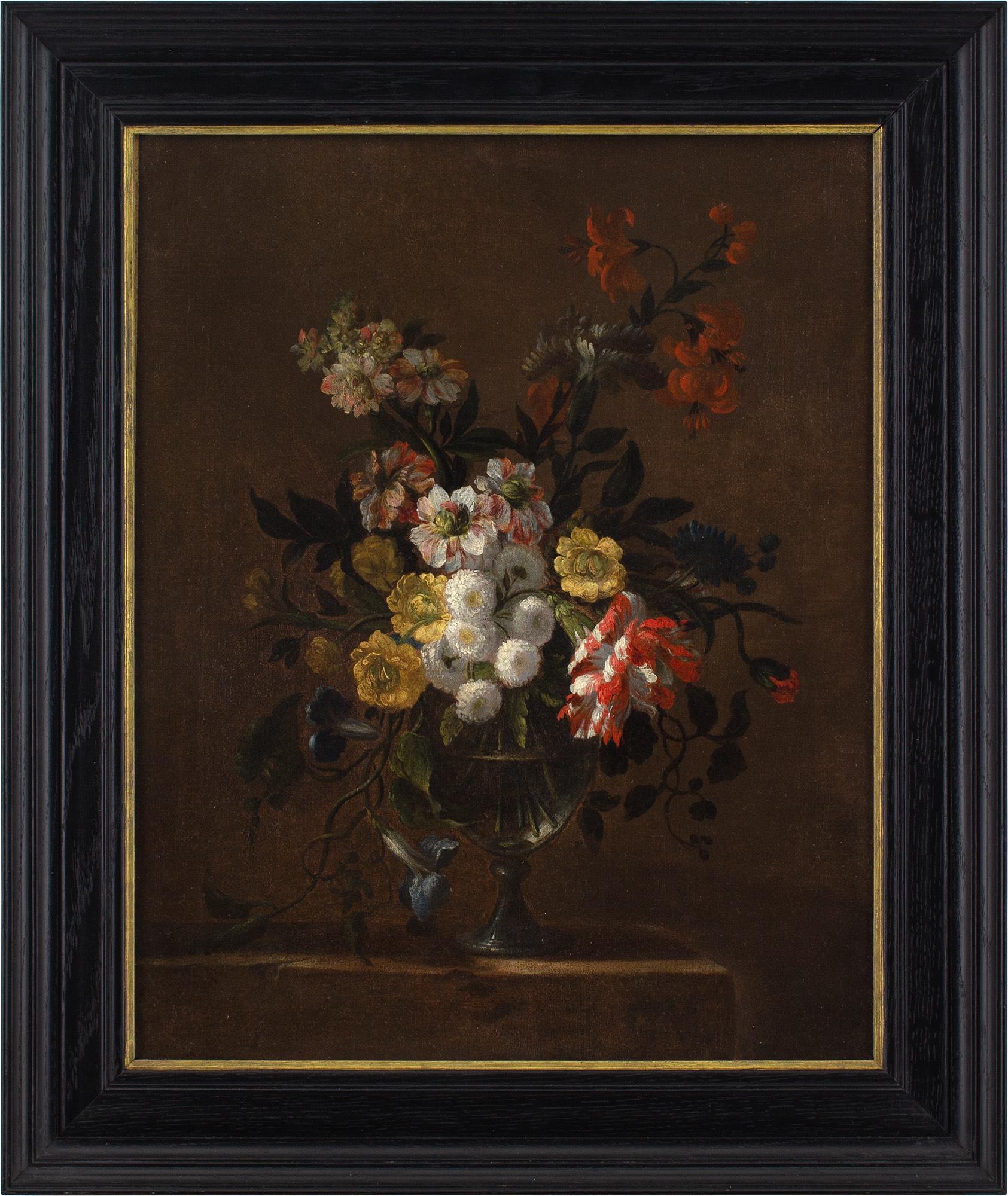 Este exquisito bodegón francés de principios del siglo XVIII representa un ramo de vivas flores colocado en un jarrón de cristal en forma de urna. Recuerda a las obras florales del pintor francés Charles-Gilles Dutillieu (1697-1738).

Realizado con