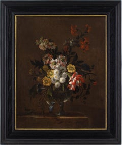 Charles-Gilles Dutillieu (Círculo), Bodegón con flores y jarrón de cristal