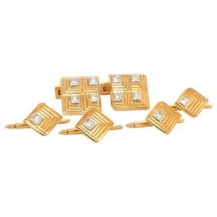 Vintage Charles Gold & Co. 18kt Yellow Gold & Diamond 1.34ct Cuff Links/Studs Dress Set