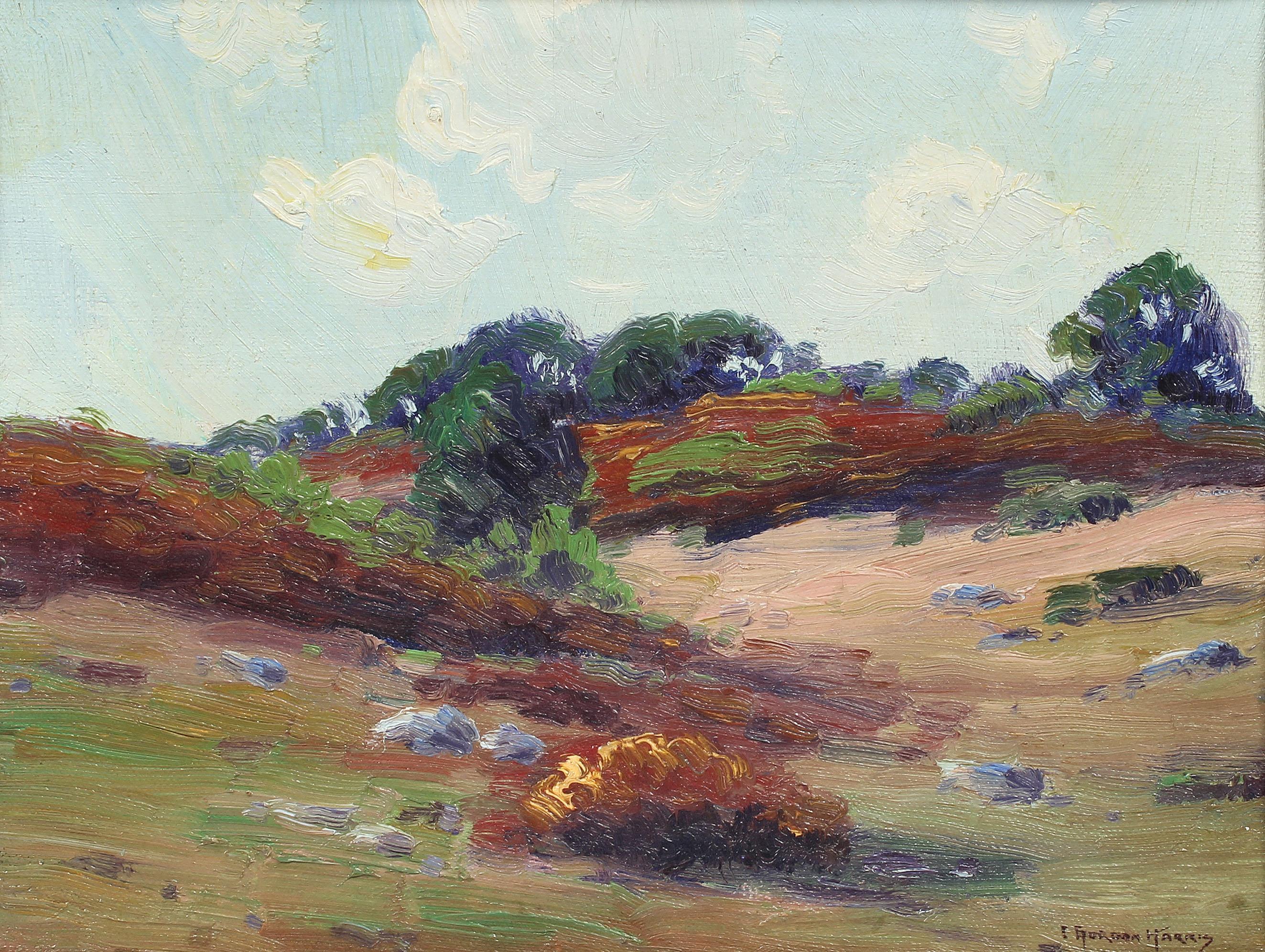 Antique American Impressionist Summer Signed Landscape Original Oil Painting  - Brown Landscape Painting by Charles Gordon Harris