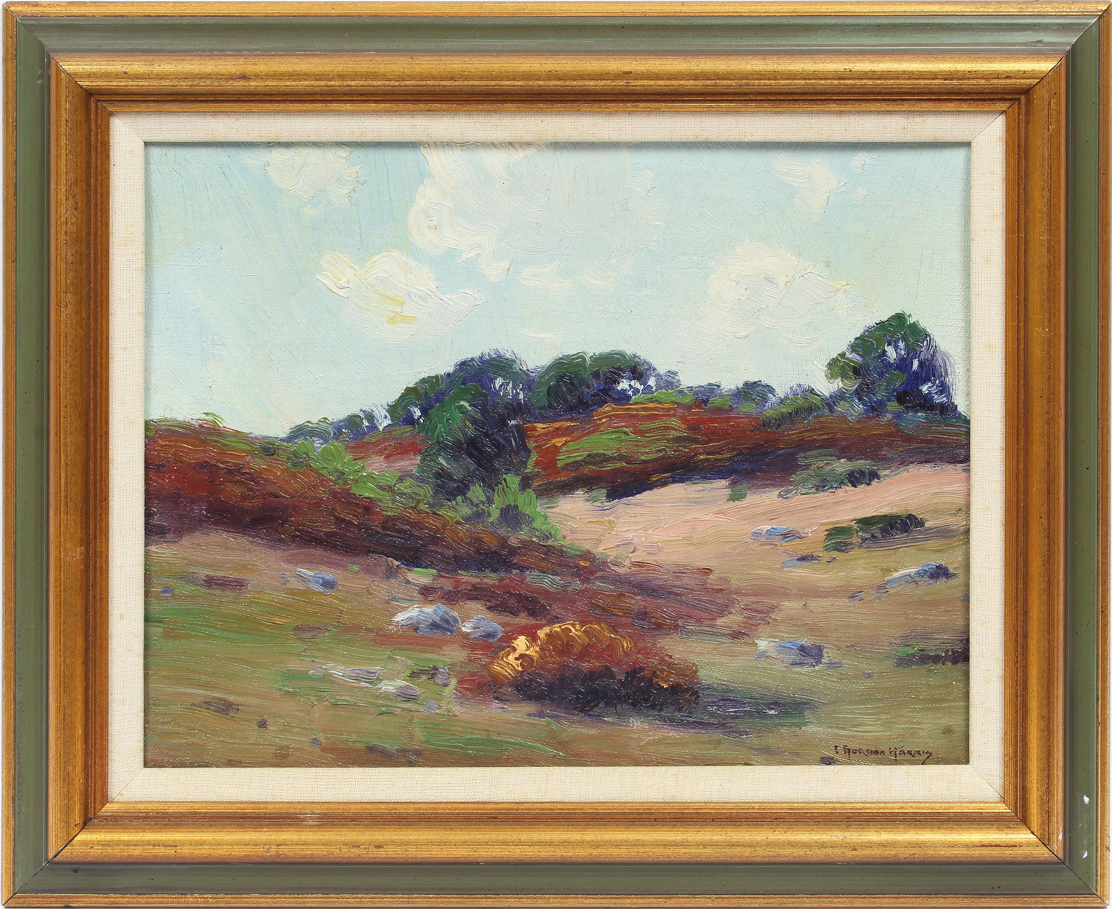 Charles Gordon Harris Landscape Painting - Antique American Impressionist Summer Signed Landscape Original Oil Painting 