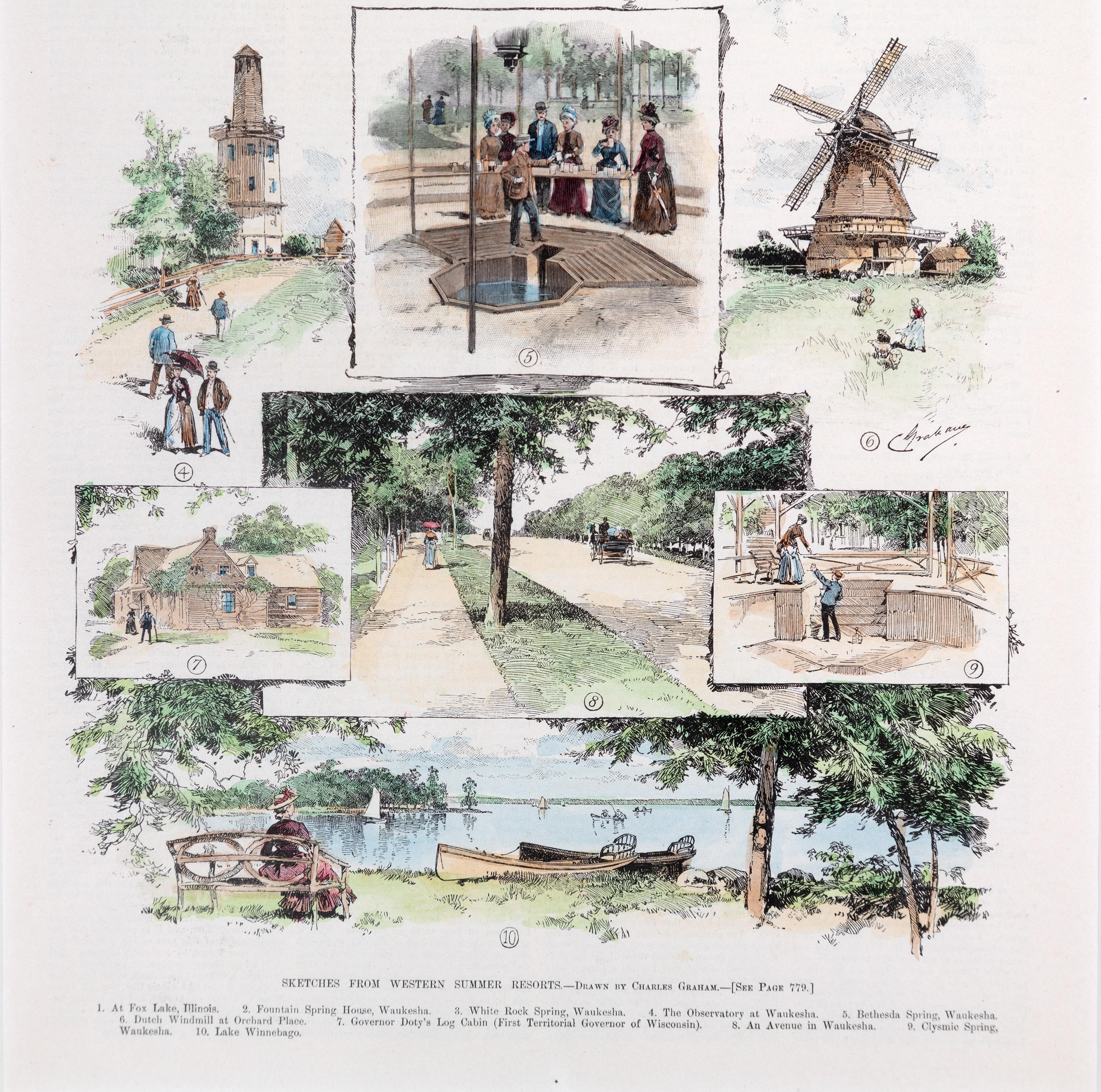 Sketches de Western Summer Resorts Harper's Weekly - Victorien Print par Charles Graham