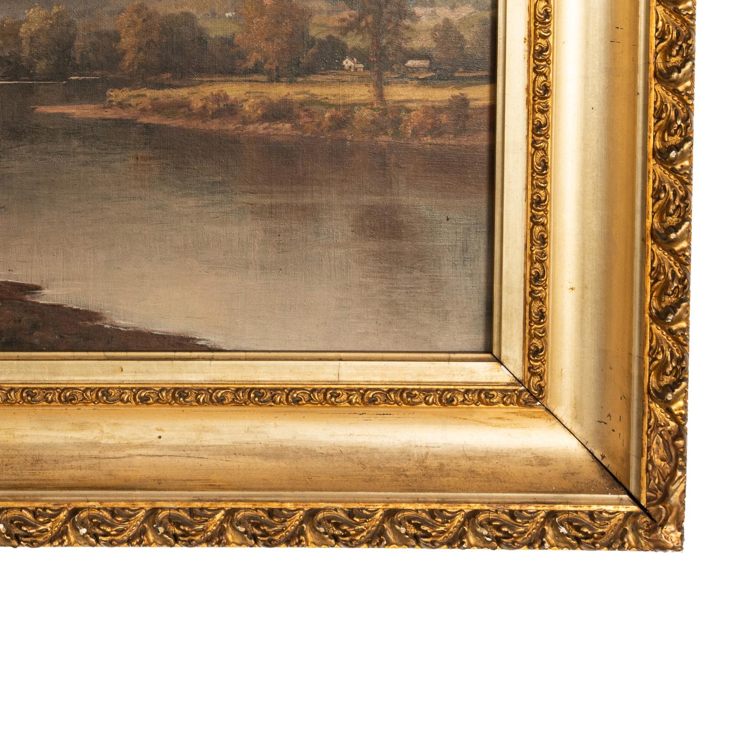 Antico dipinto a olio della Scuola del Fiume Hudson americano: Mucche, paesaggio di Troy New York in vendita 7