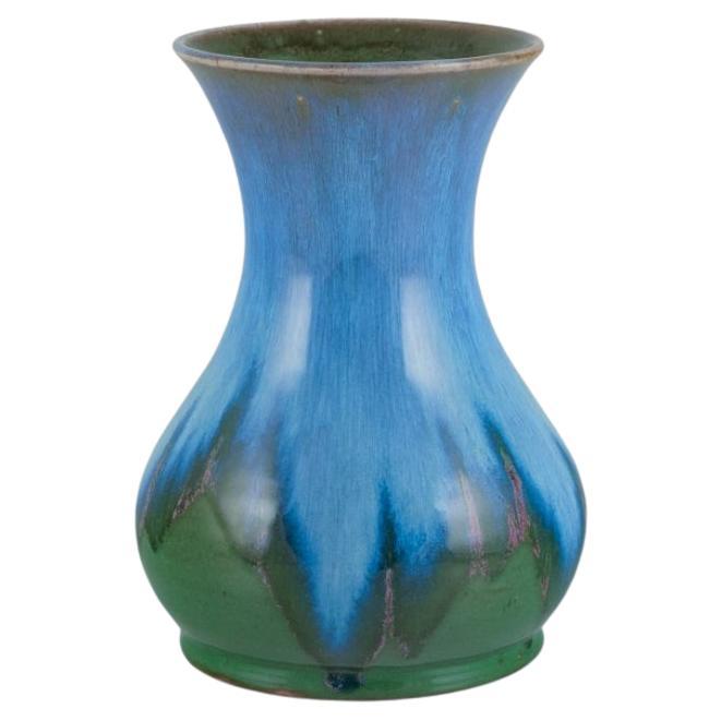 Charles Greber, Beauvais France. Ceramic vase with glaze in blue and green tones For Sale