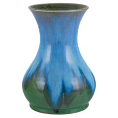 Vintage Charles Greber, Beauvais France. Ceramic vase with glaze in blue and green tones