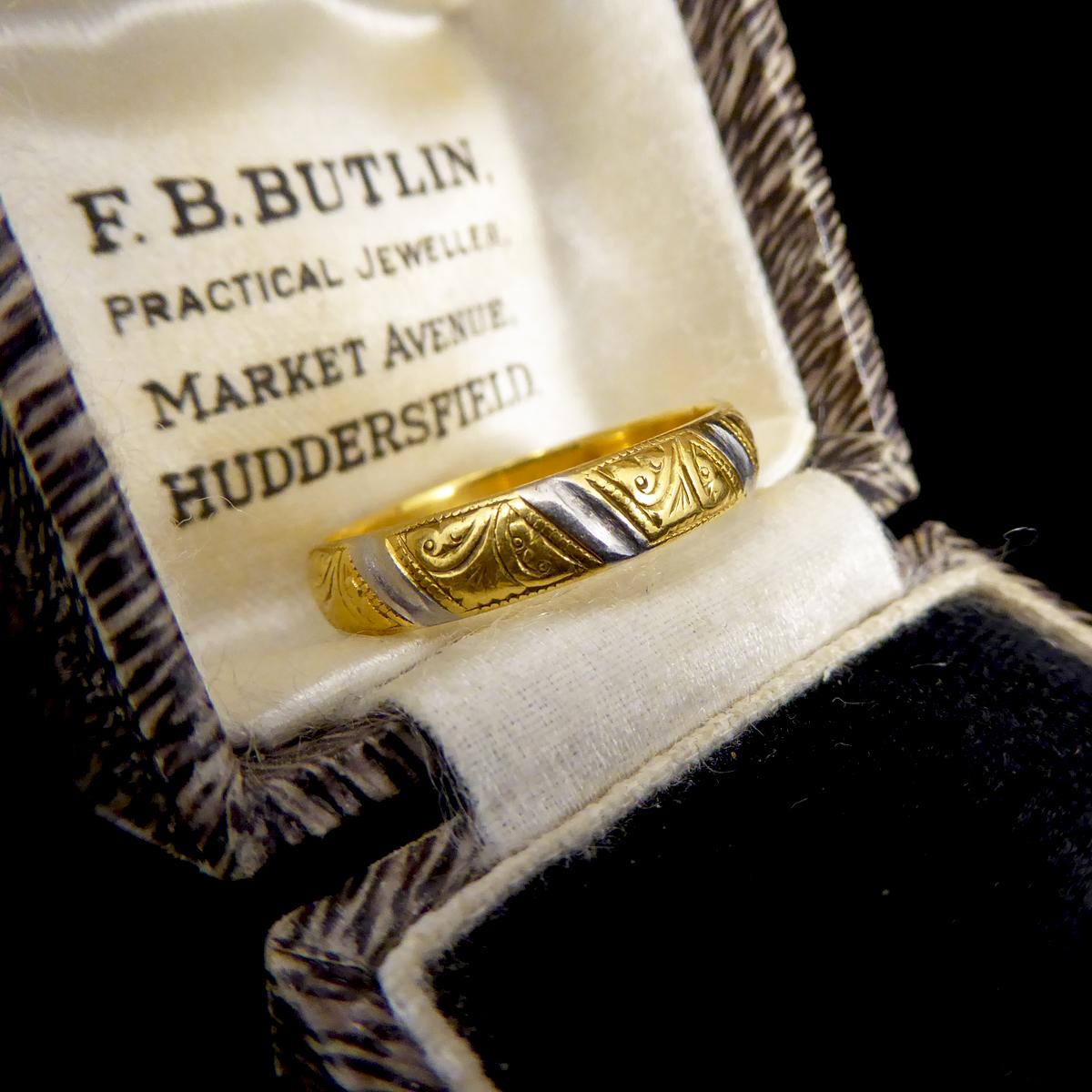 Women's or Men's Charles Green and Son 22 Carat Yellow Gold and Platinum Wedding Band