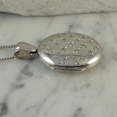 Charles Green Diamond Locket and Chain, Pre-Owned, 18 Carat Gold, Hand-Engraved