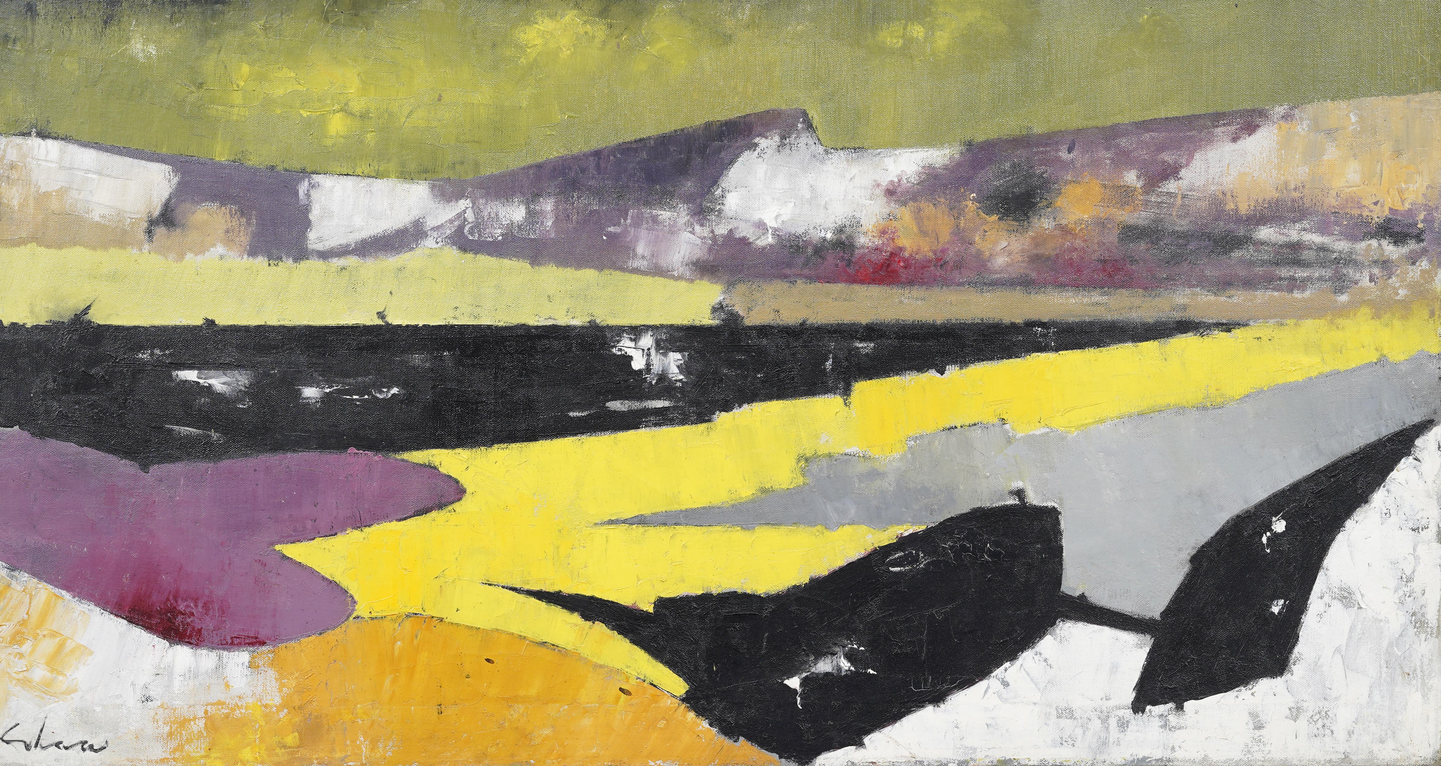 Antiguo óleo de paisaje abstracto modernista estadounidense de Charles Green Shaw (1892 - 1974). Óleo sobre lienzo.   Enmarcado. Firmado.  En excelente estado original. Bellamente enmarcado en un  molduras de madera dorada.  Excelente estado, listo