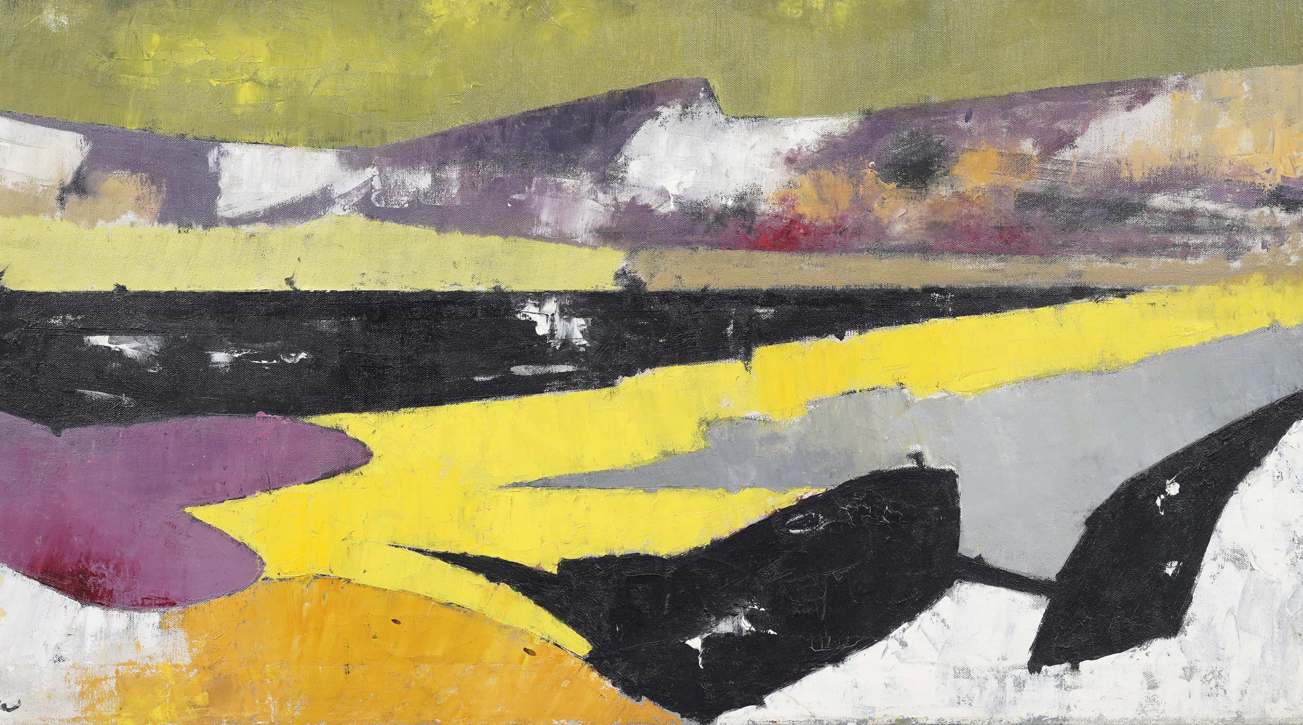 Gran cuadro al óleo antiguo americano modernista abstracto enmarcado Paisaje Fauvsit en venta 1