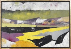 Gran cuadro al óleo antiguo americano modernista abstracto enmarcado Paisaje Fauvsit