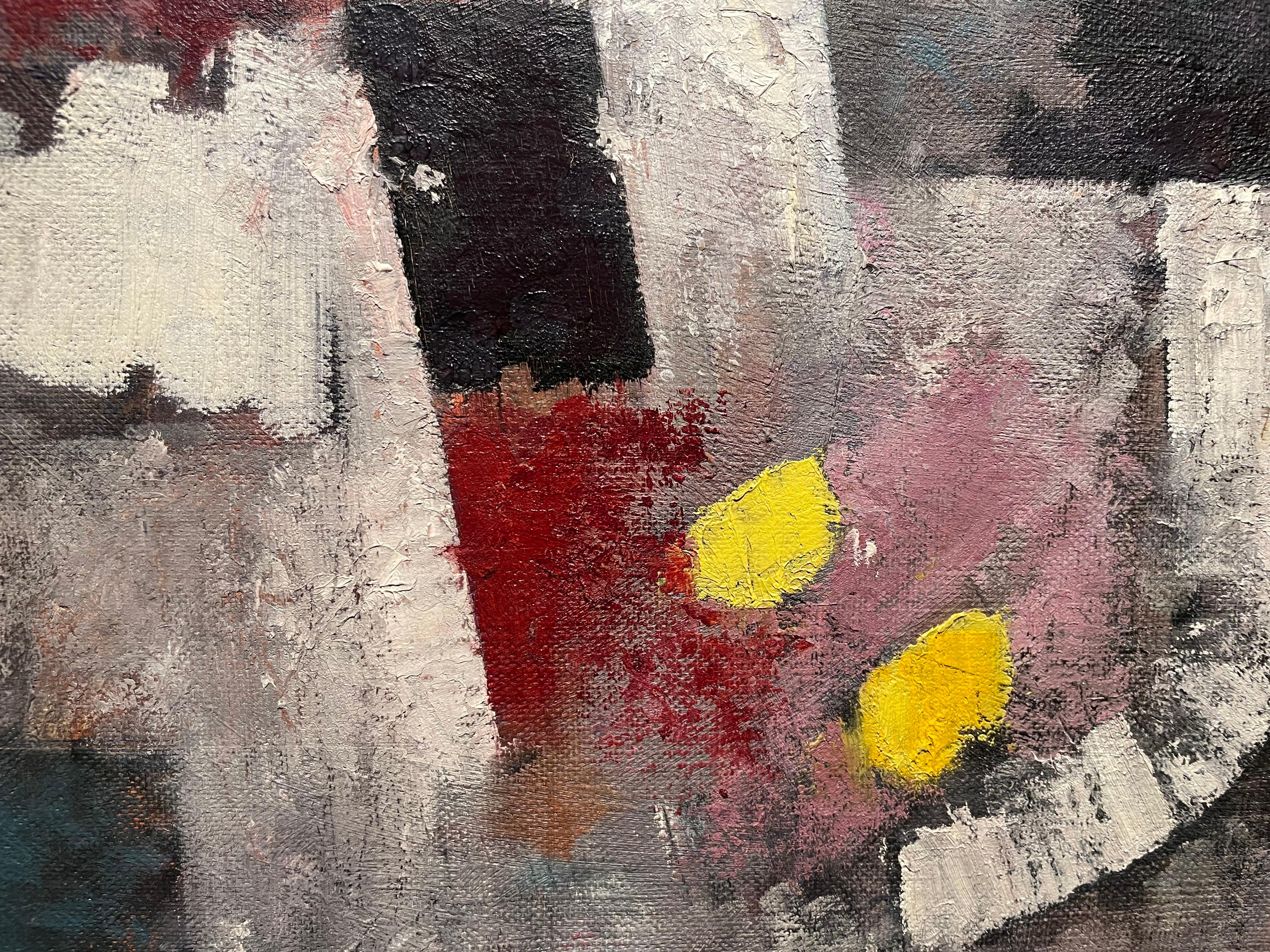 By the Dawn's Early Light, abstraktes schwarzes, rotes, gelbes Ölgemälde aus der Mitte des Jahrhunderts im Angebot 5