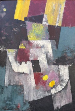 By the Dawn's Early Light, dipinto ad olio astratto di metà secolo in nero, rosso e giallo