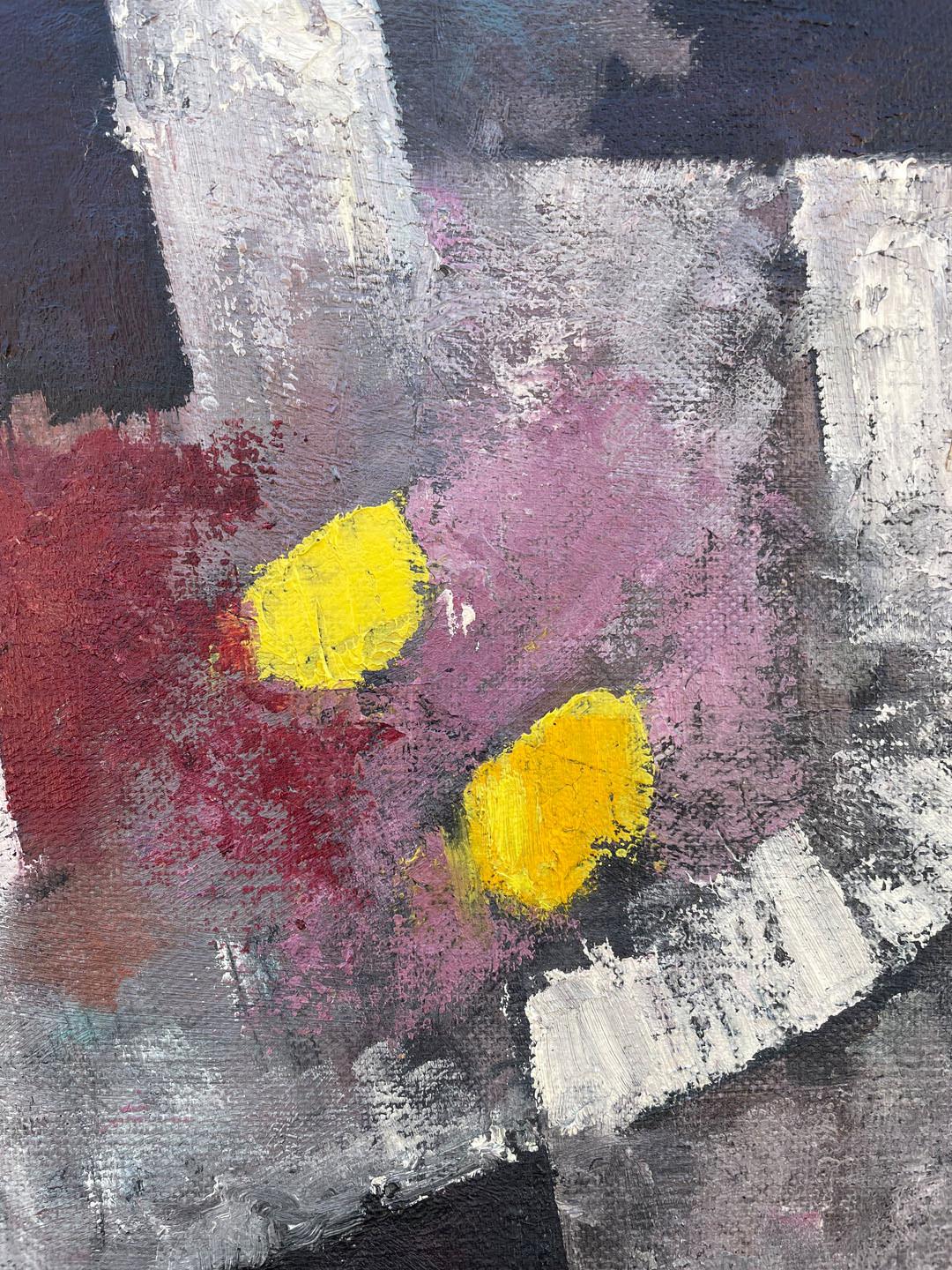 By the Dawn's Early Light, abstraktes schwarzes, rotes, gelbes Ölgemälde aus der Mitte des Jahrhunderts (Grau), Abstract Painting, von Charles Green Shaw