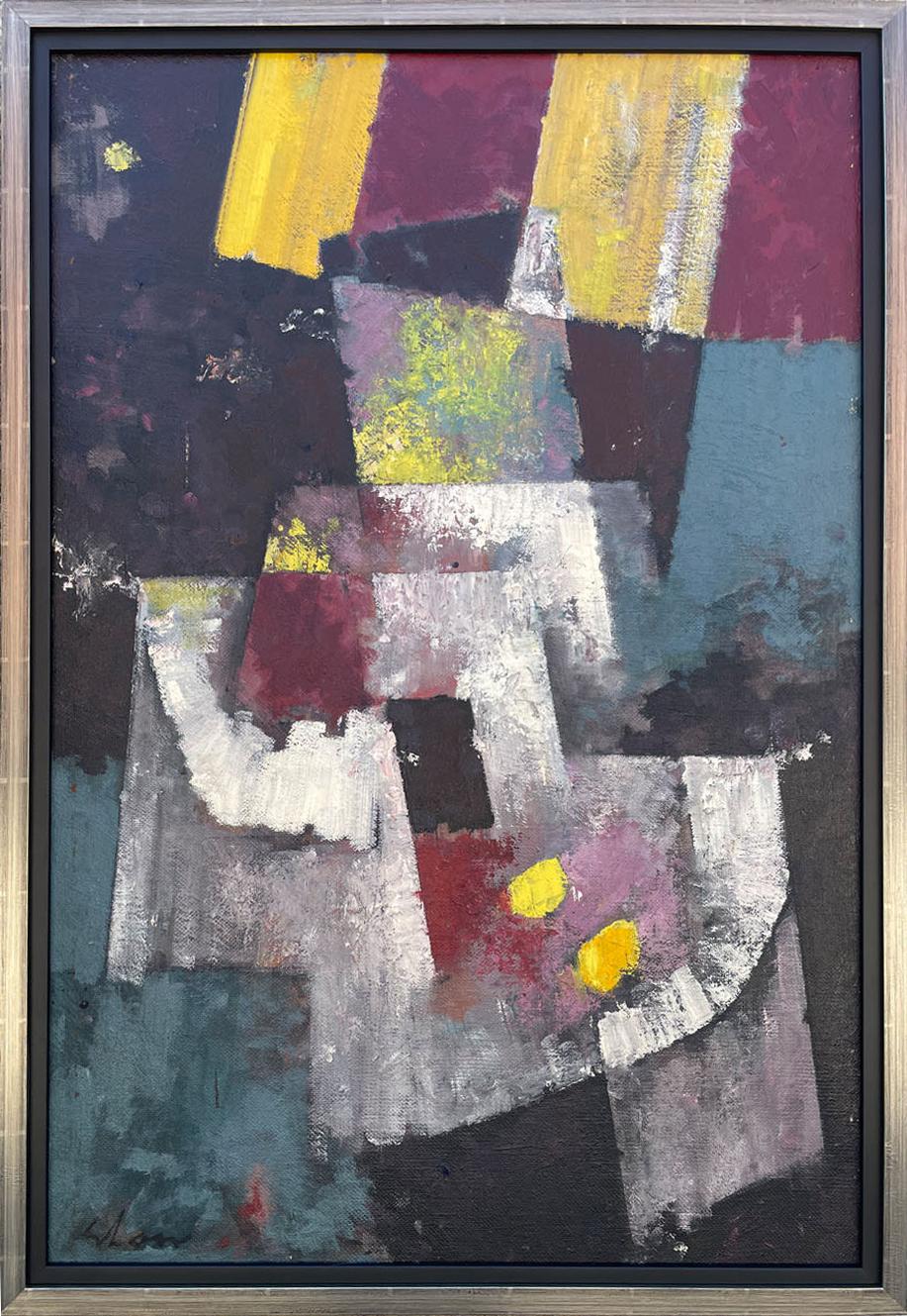 Charles Green Shaw Interior Painting - By the Dawn's Early Light, mid-century abstract black, red, yellow oil painting