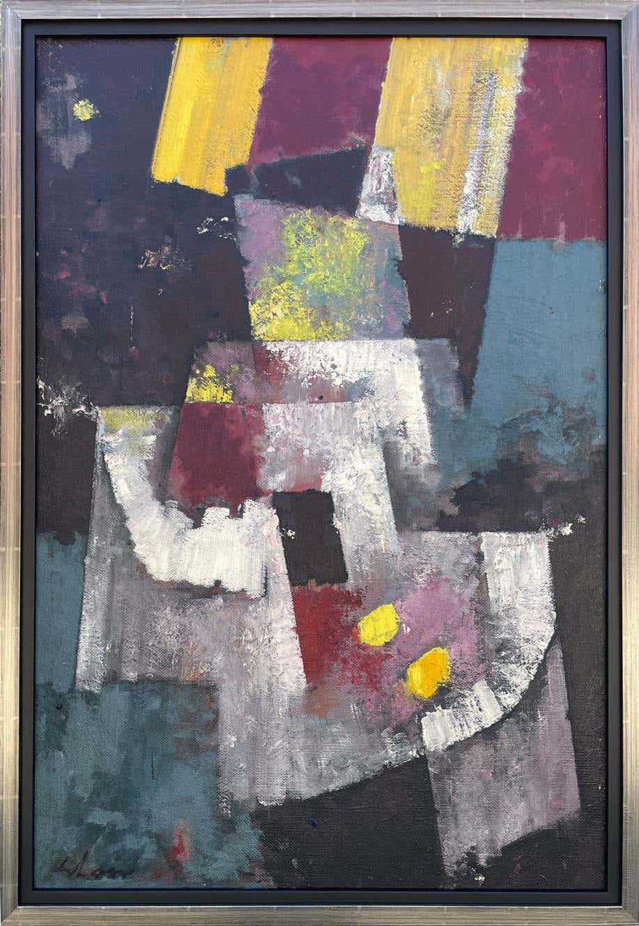 By the Dawn's Early Light, mid-century abstract black, red, yellow oil painting