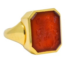 Charles Green & Son English Carnelian Intaglio 18 Karat Gold Unisex Signet Ring