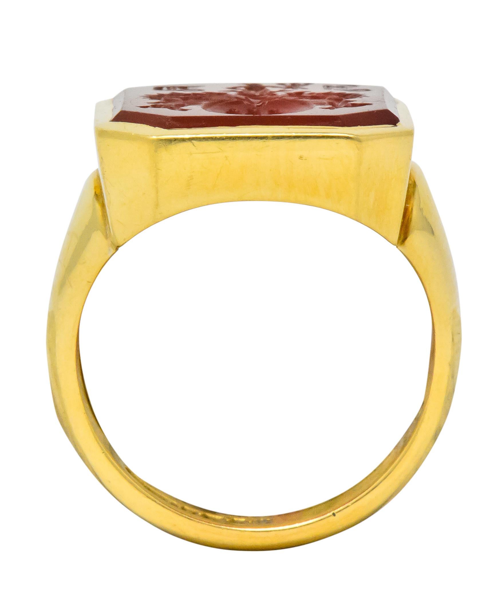 Charles Green & Son English Carnelian Intaglio 18 Karat Gold Unisex Signet Ring In Excellent Condition In Philadelphia, PA