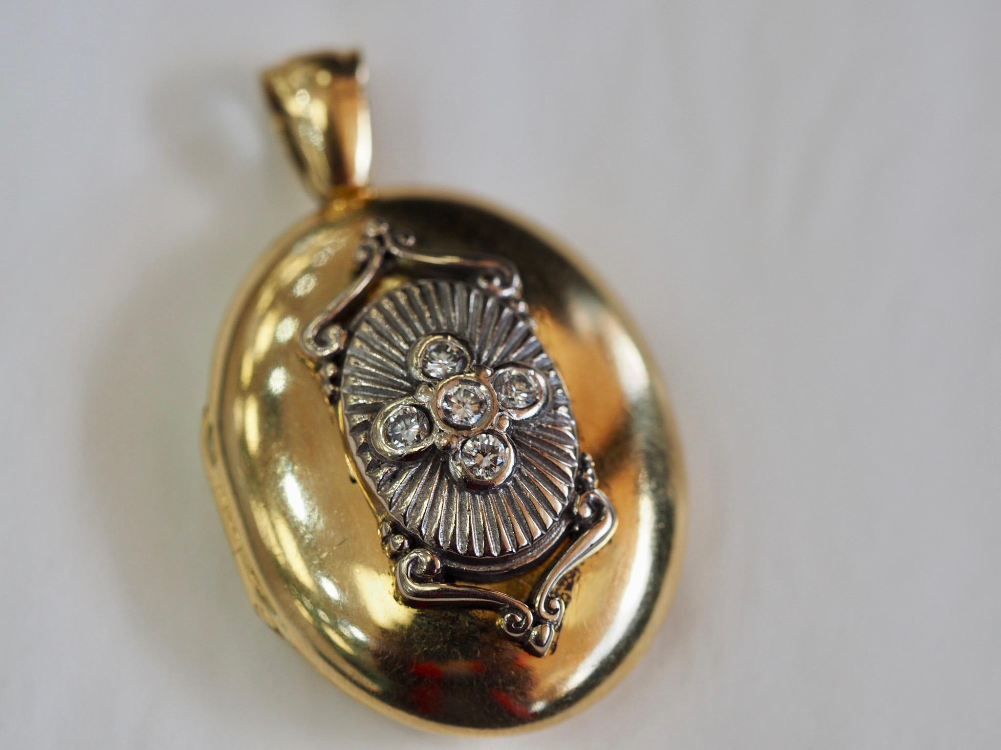 Round Cut Charles Green & Son Vintage 18 Karat and Diamond Locket