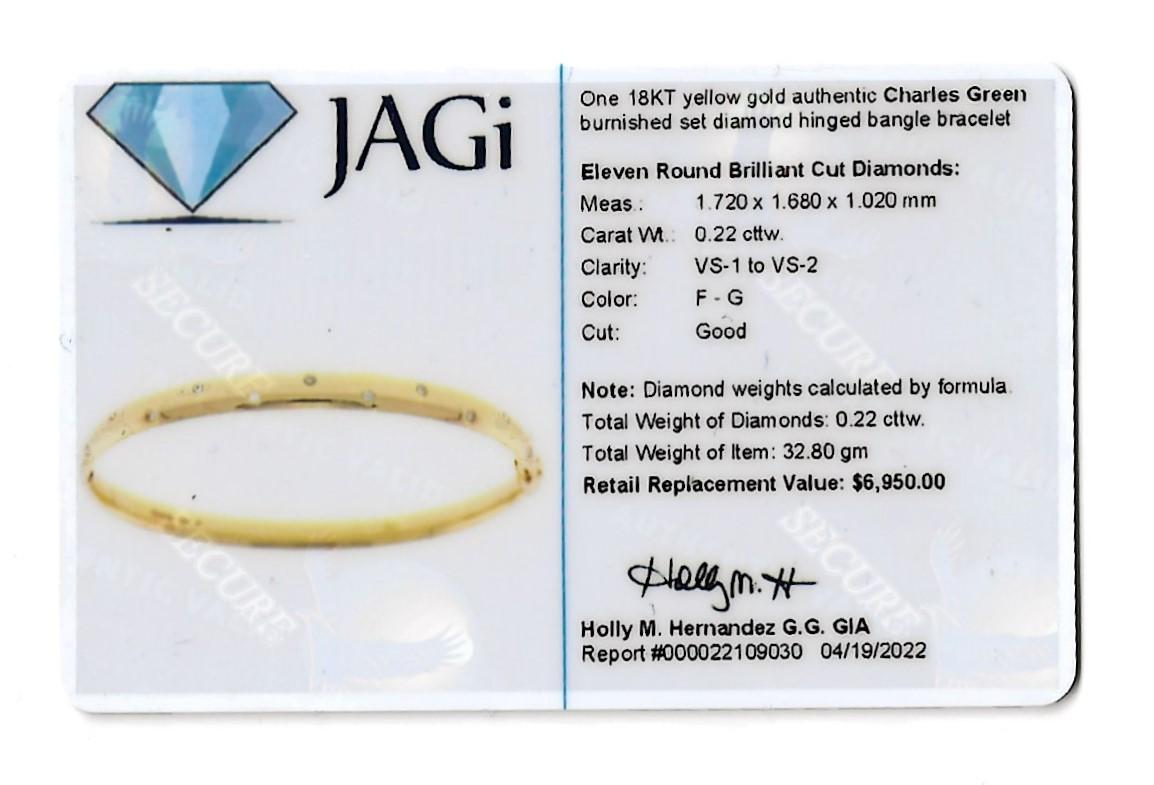 Charles Green & Sons Bracelet jonc ovale en or jaune 18 carats et diamants en vente 8