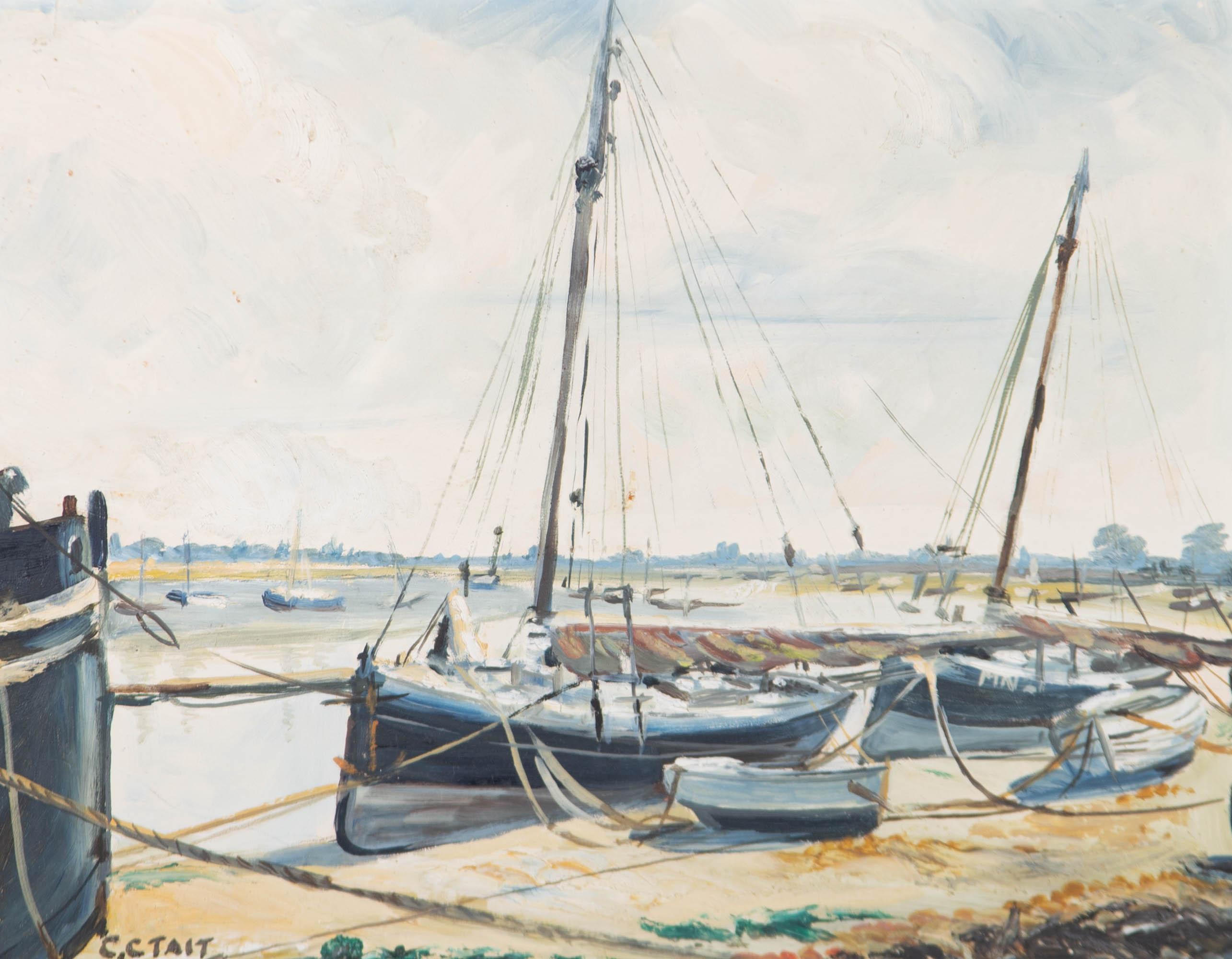 Charles Grigg Tait (1915-1996) - Óleo de mediados del siglo XX, Barcos en el puerto 1