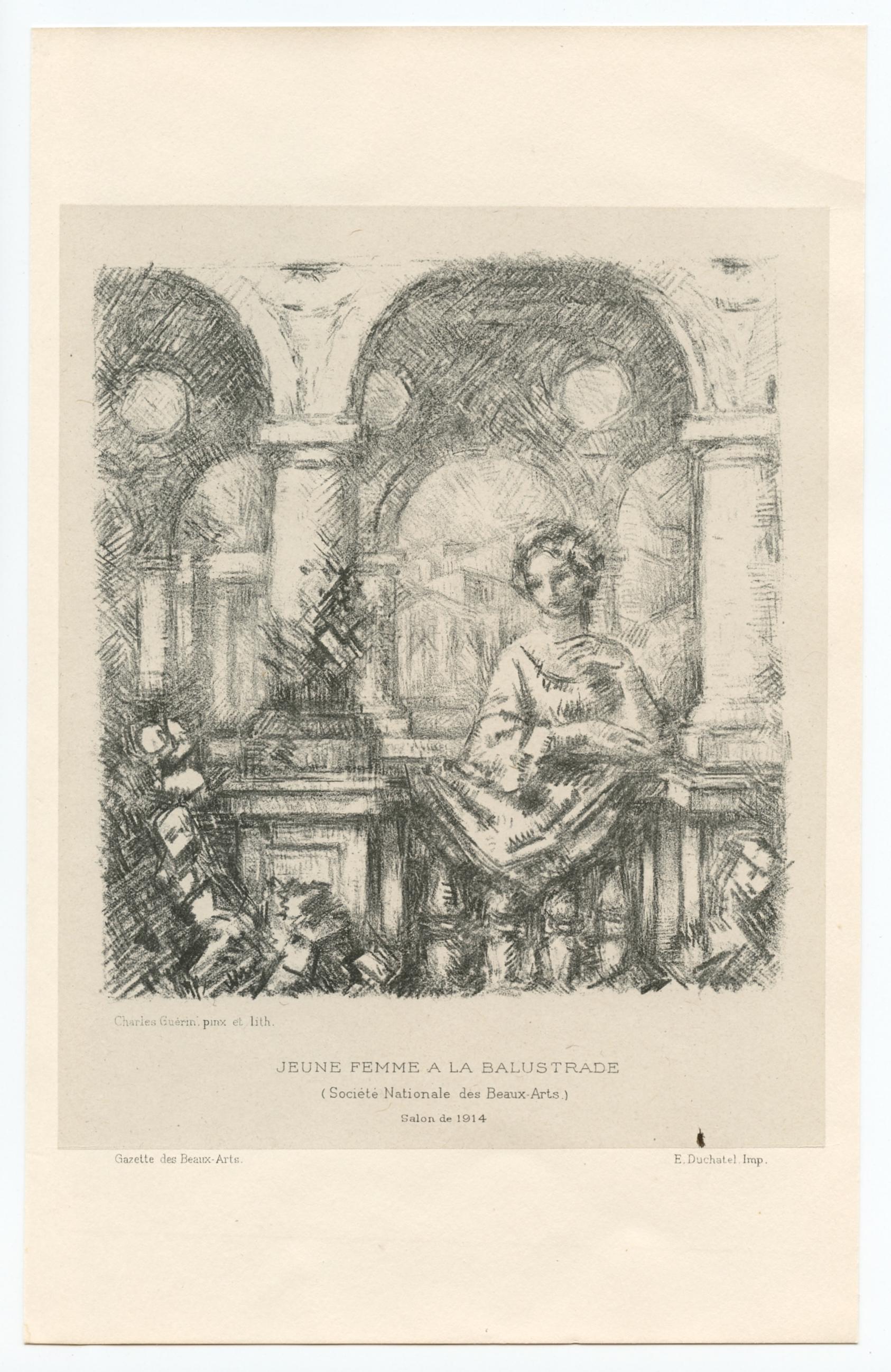 Charles Guérin Still-Life Print - "Jeune femme a la balustrade" original lithograph
