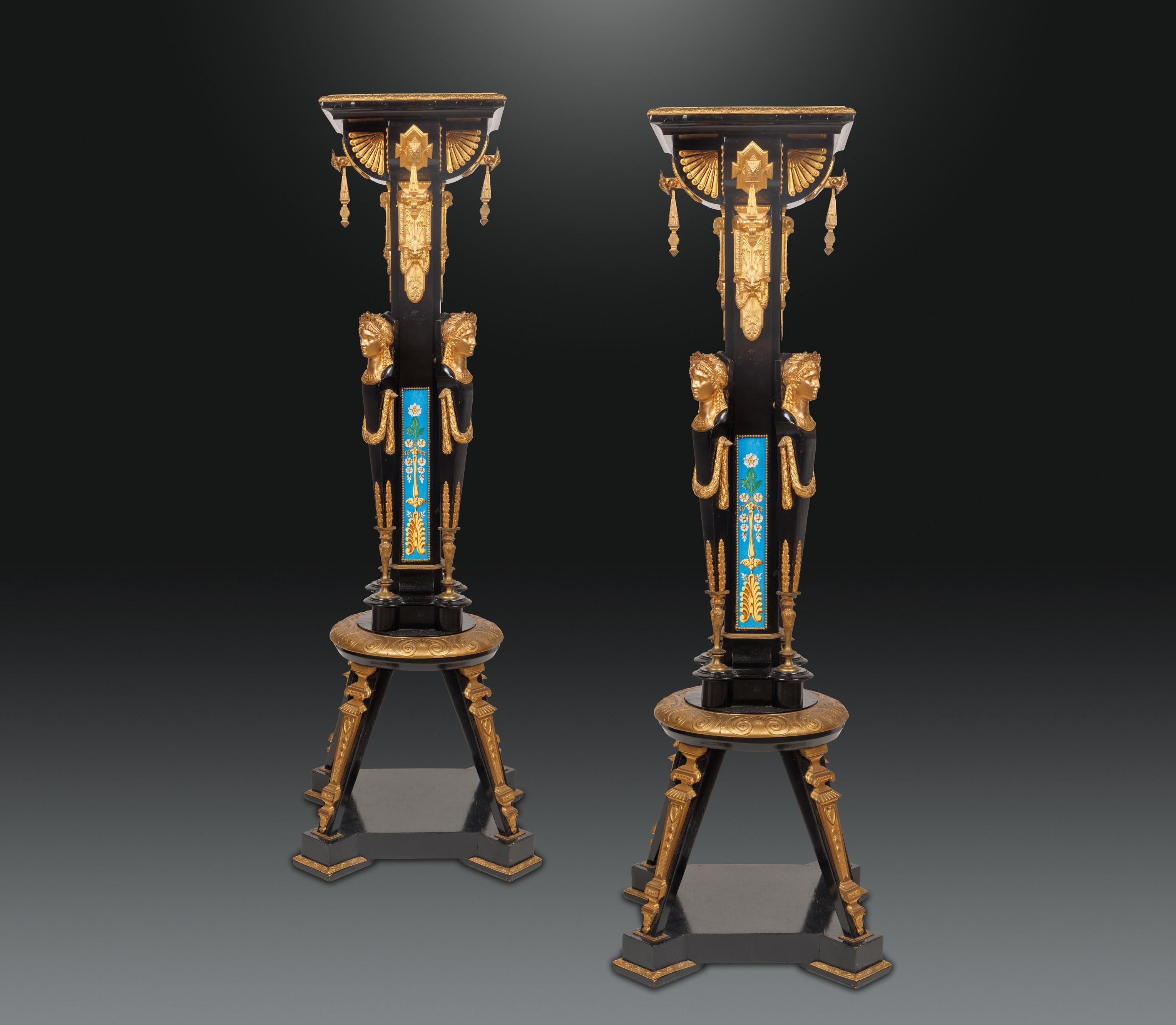 Charles-Guillame Diehl and Jean Brandely Museum Quality Neo-Grec Torchères, 1870 In Good Condition For Sale In New York, NY