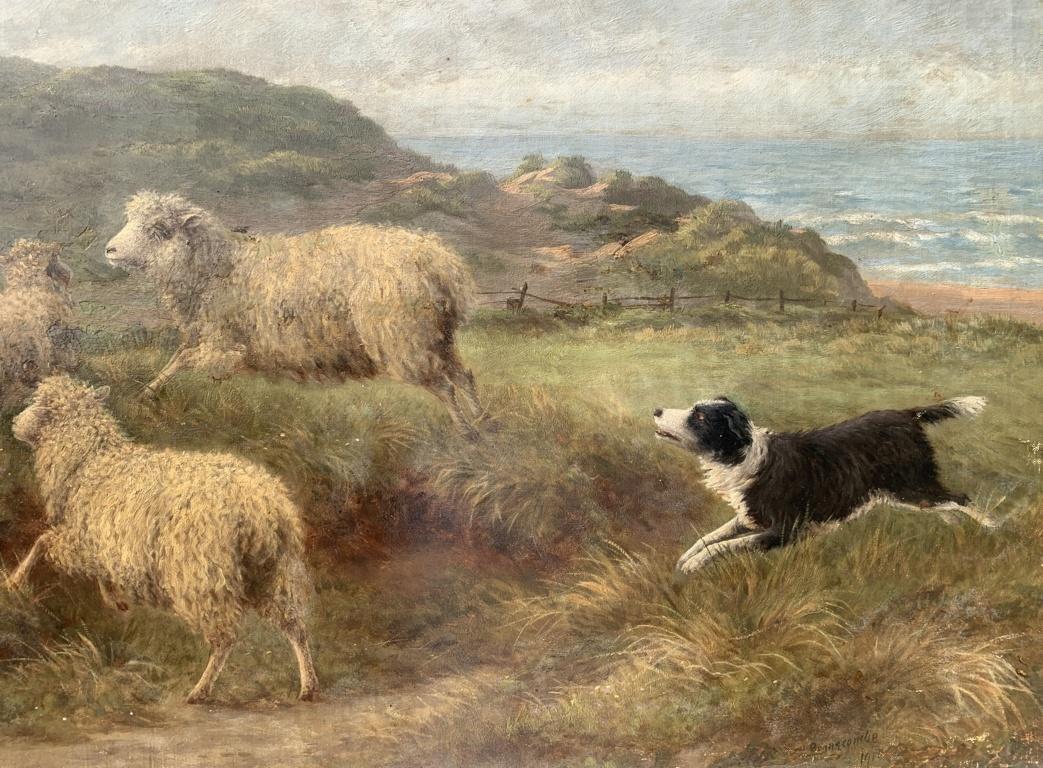 Charles Branscombe (British) - Early 20th century painting - Dog Sheeps - Signed - Naturalistic Painting by Charles H. Branscombe