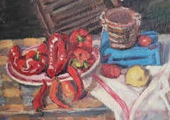 French Post Impressionist Still Life, Red Peppers, Homage to Cezanne
