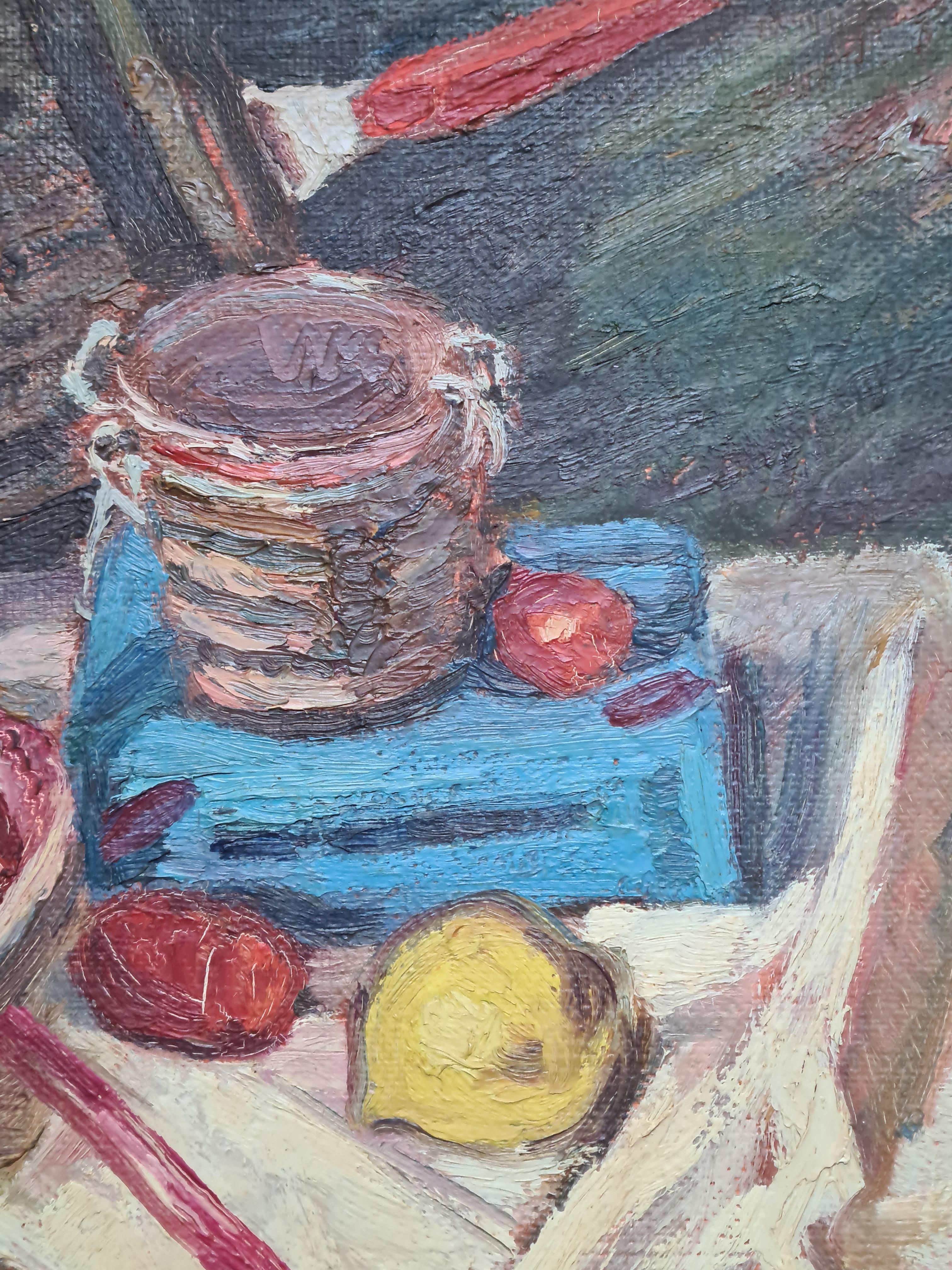Französisches postimpressionistisches Stillleben, Rote Paprika, Hommage an Cezanne (Grau), Still-Life Painting, von Charles H Imbert